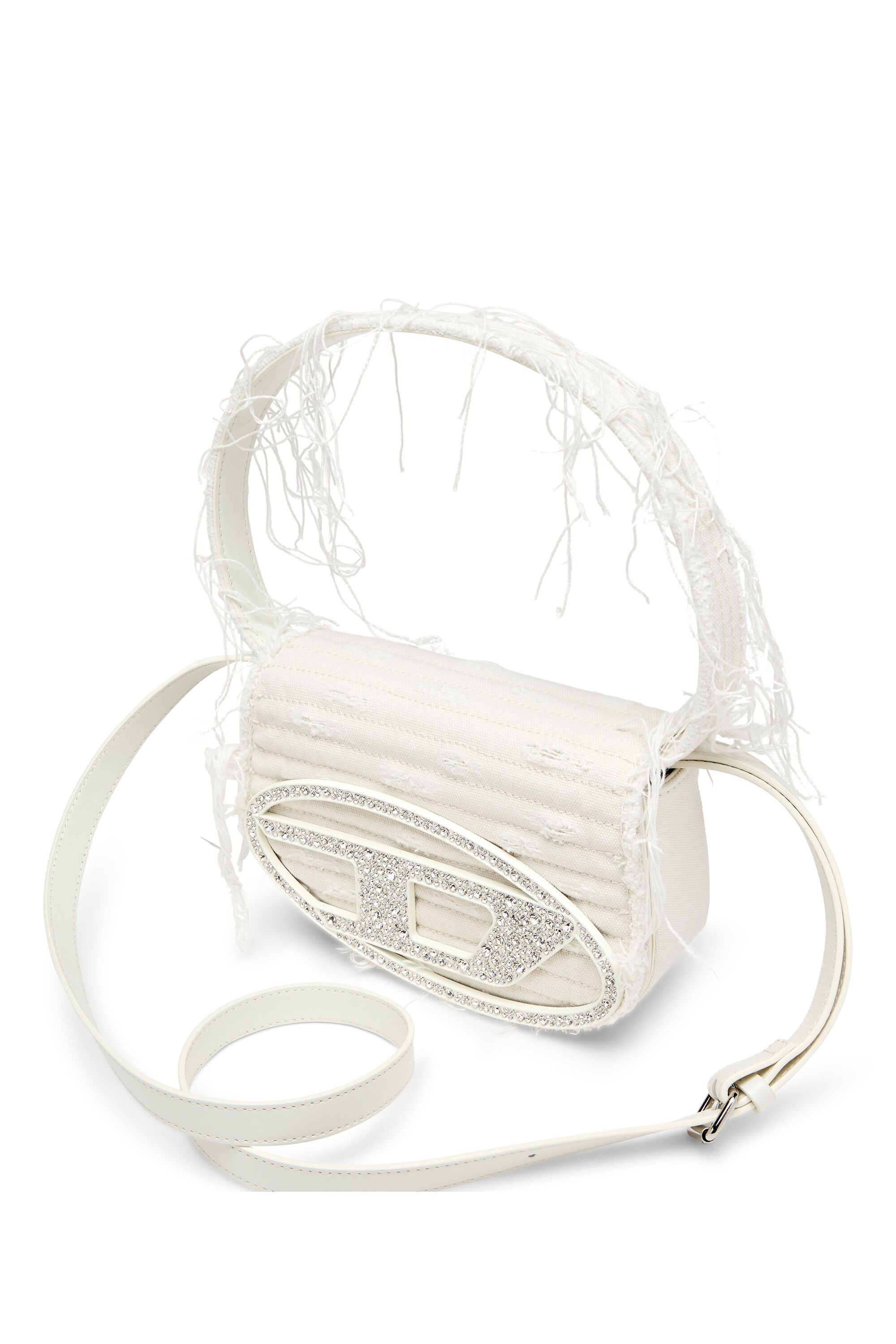 Diesel - 1DR, Woman's 1DR-Iconic shoulder bag in canvas and leather in White - 2