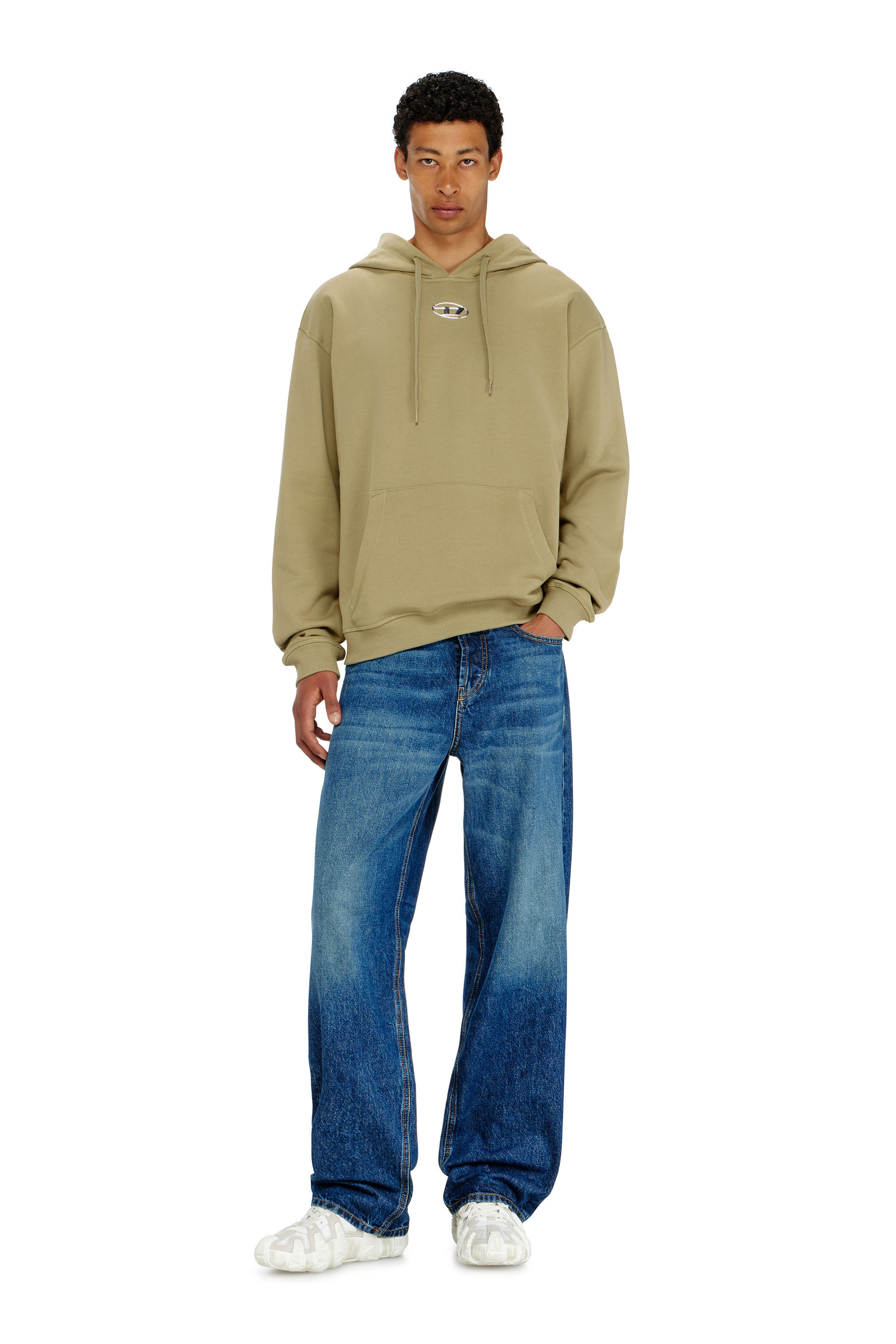 Diesel - S-NORM-HOOD-IOD, Man's Cotton hoodie with metallic Oval D in Olive Green - 1