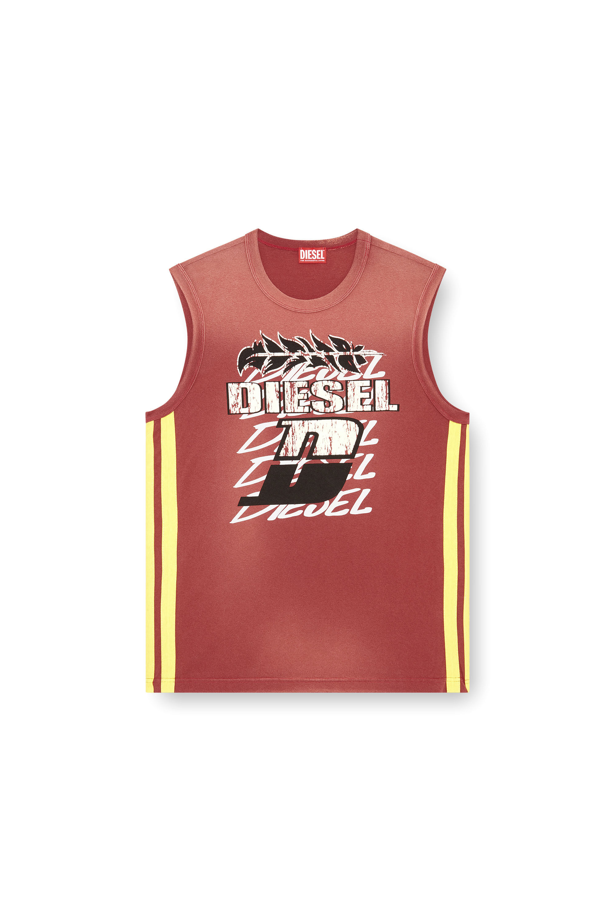 Diesel - T-BISCO-STRIPE, Man Sun-faded tank top with side bands in Red - Image 2