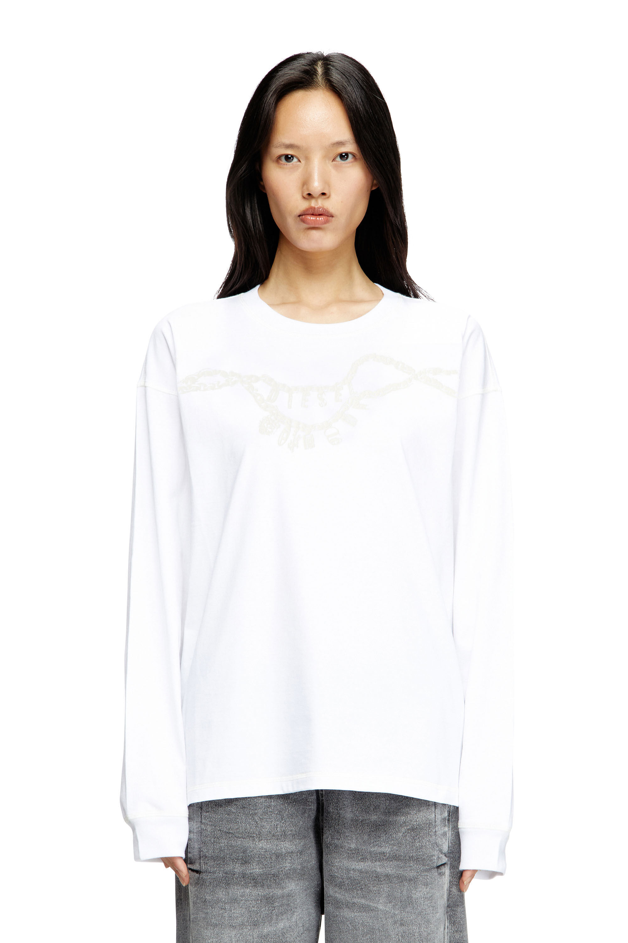 Diesel - T-BOXT-LS-HOSHI, Unisex's Long-sleeve T-shirt with charm necklace print in White - 5