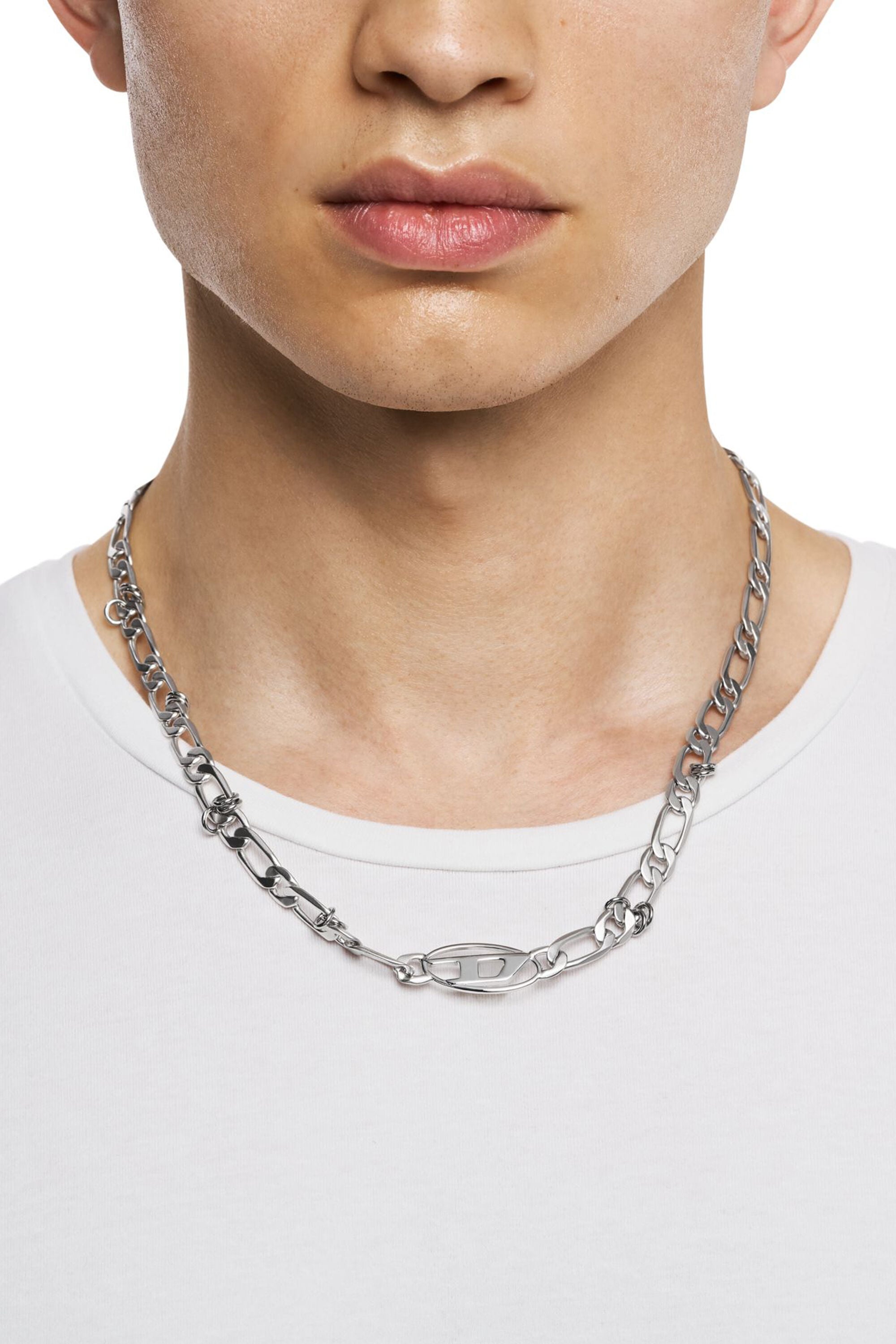 diesel ステンレススチール ネックレス オ ーバルペンダント チェーン Women's Stainless Steel and Brass Chain Necklace | Silver | Diesel