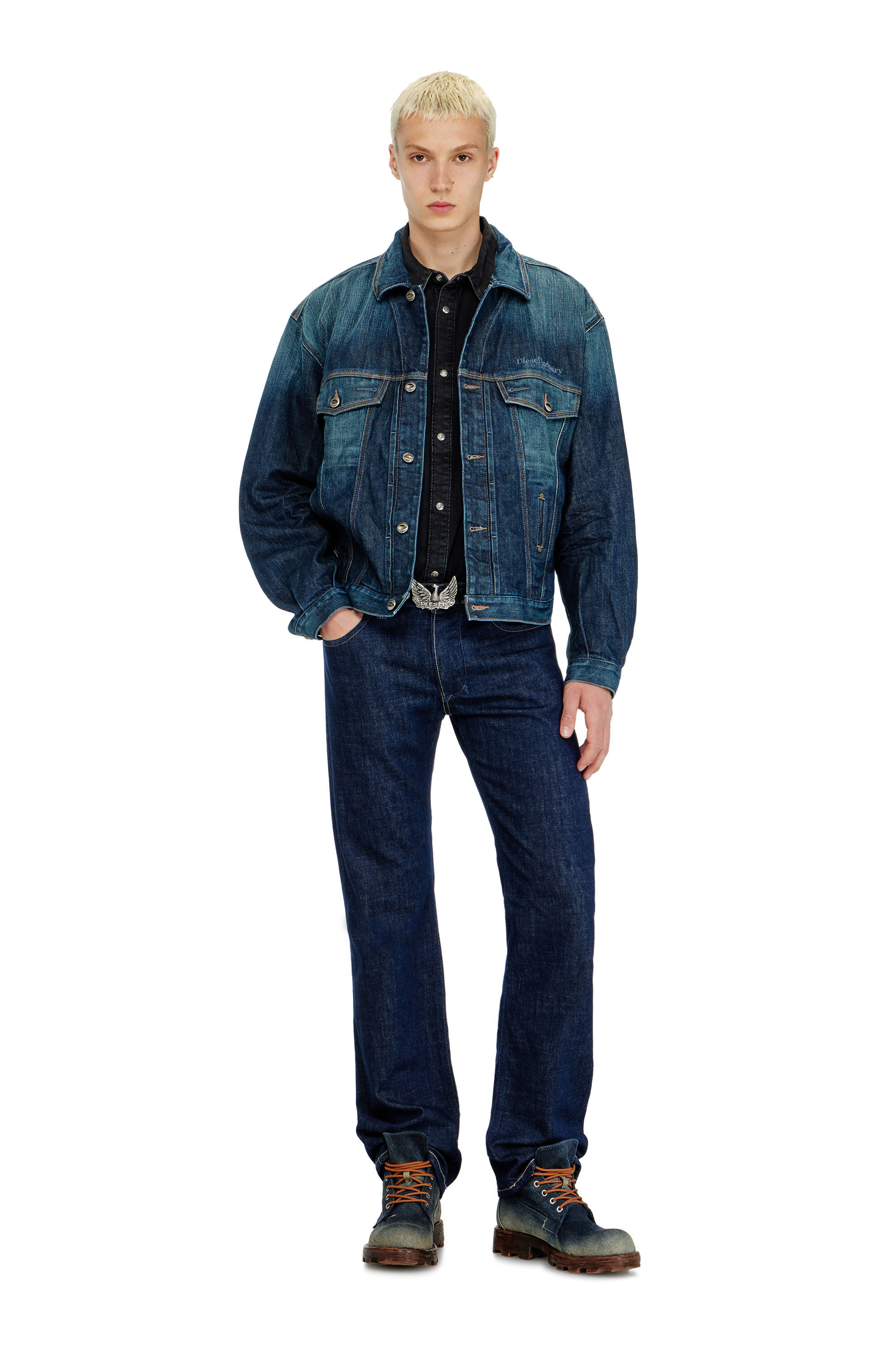 Diesel - D-DENVER-CL, Unisex's Trucker jacket in selvedge denim in Dark Blue - 1