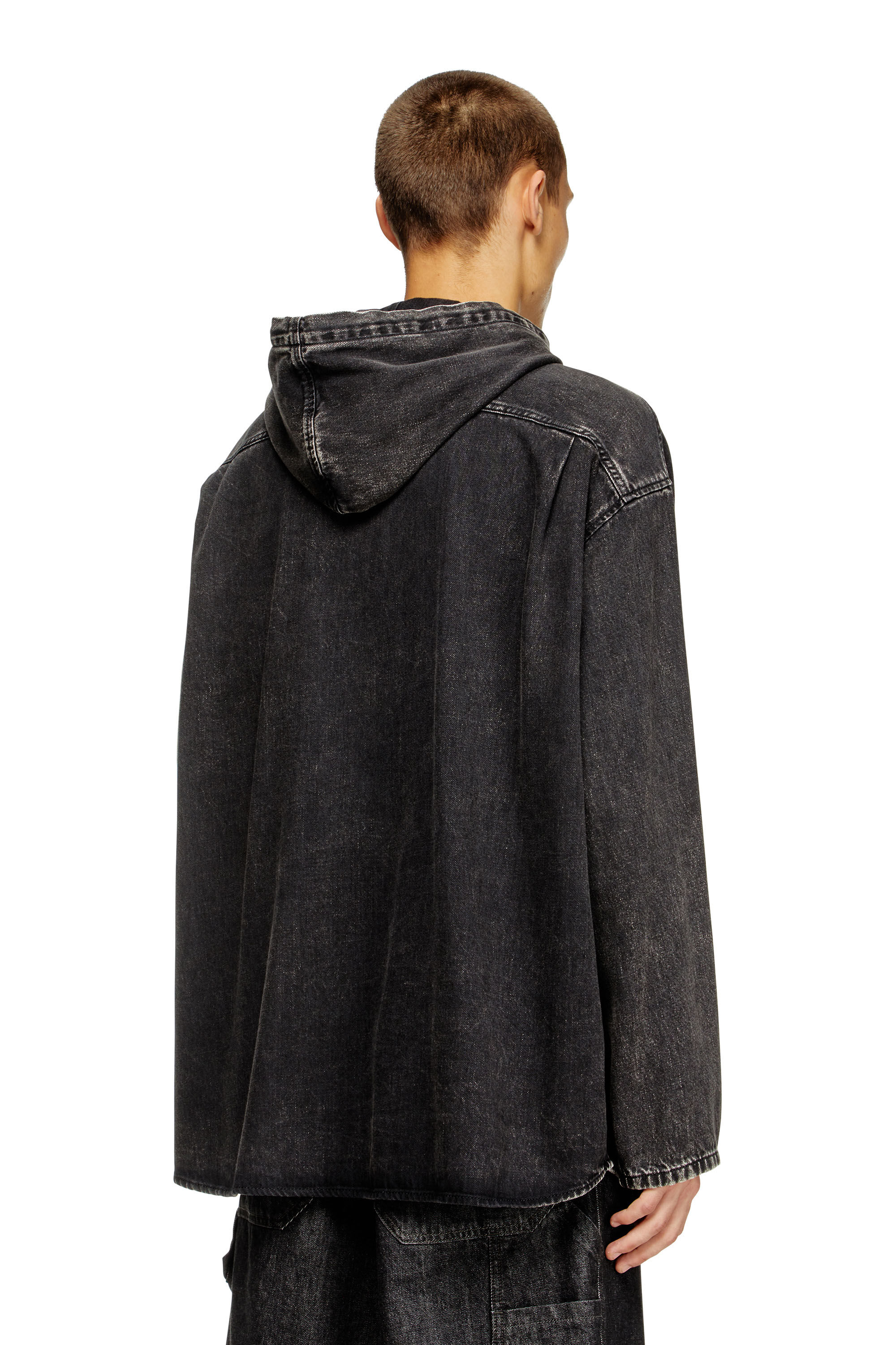Diesel - D-DEWNY-HOOD, Man's Hybrid shirt in Tencel denim in Black - 4