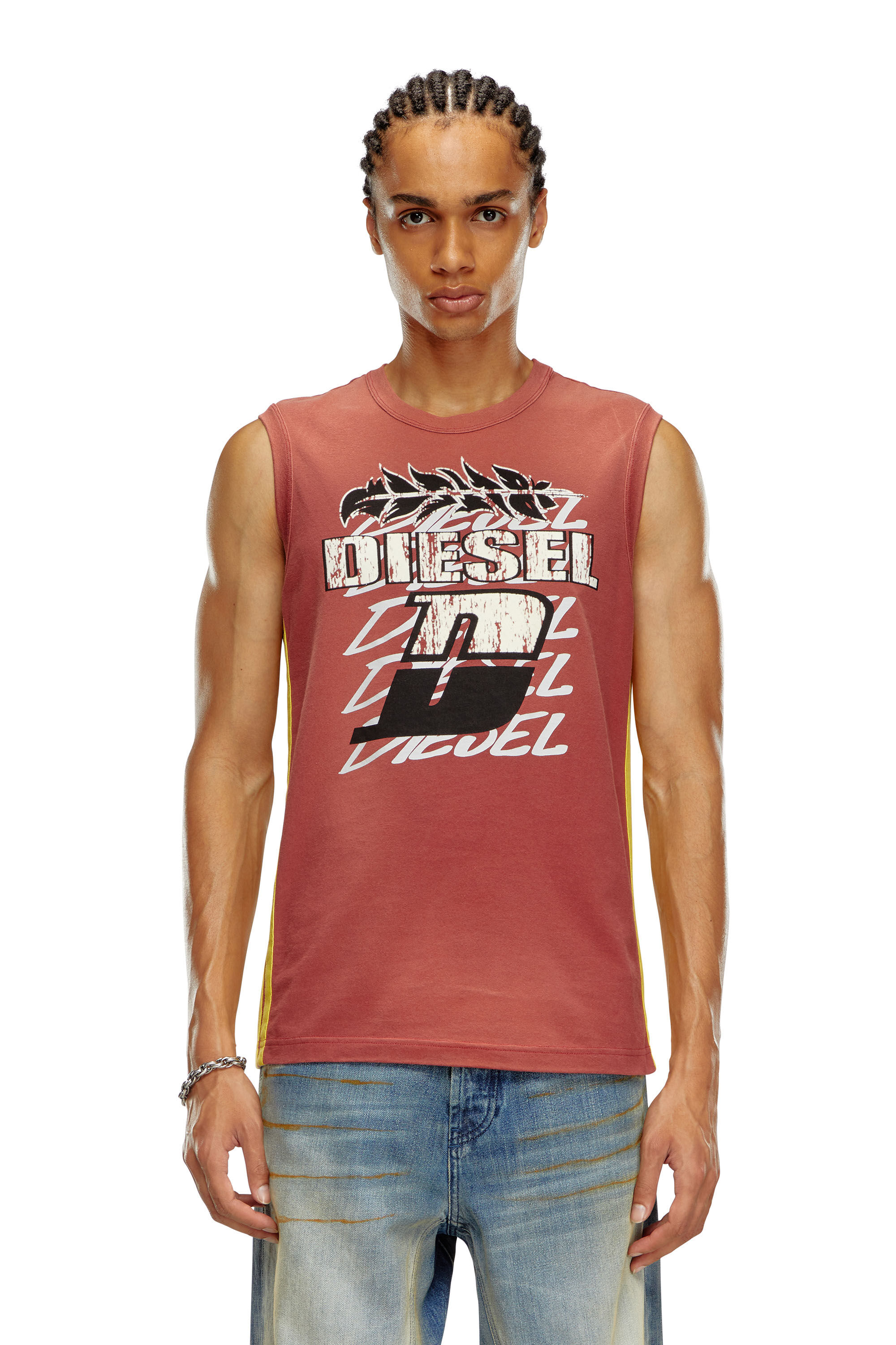 Diesel - T-BISCO-STRIPE, Man Sun-faded tank top with side bands in Red - Image 5