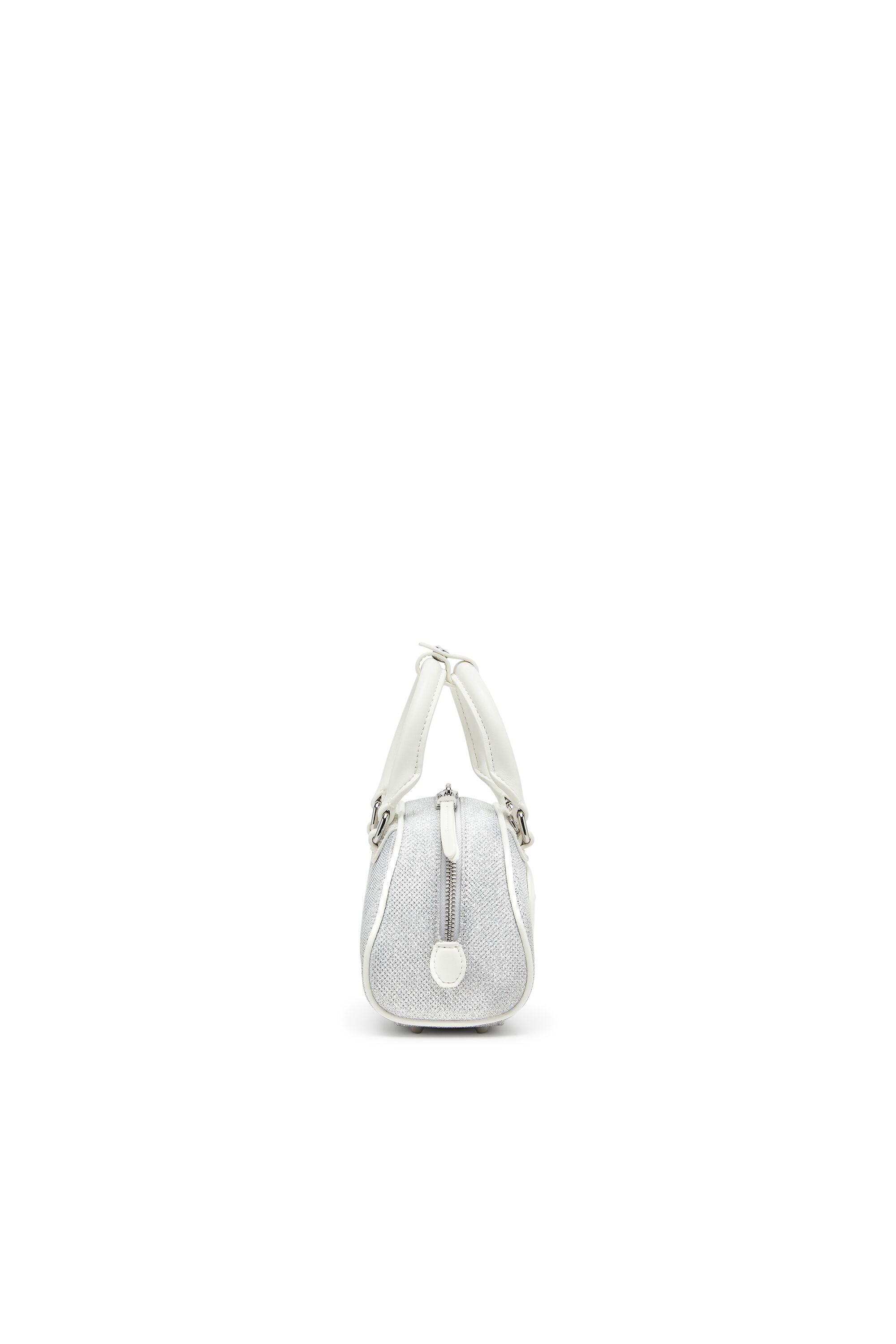Diesel - 1DR DOME CROSSBODY, Woman's 1DR Dome-Mini bowling bag in lurex fabric in White/Grey - 4