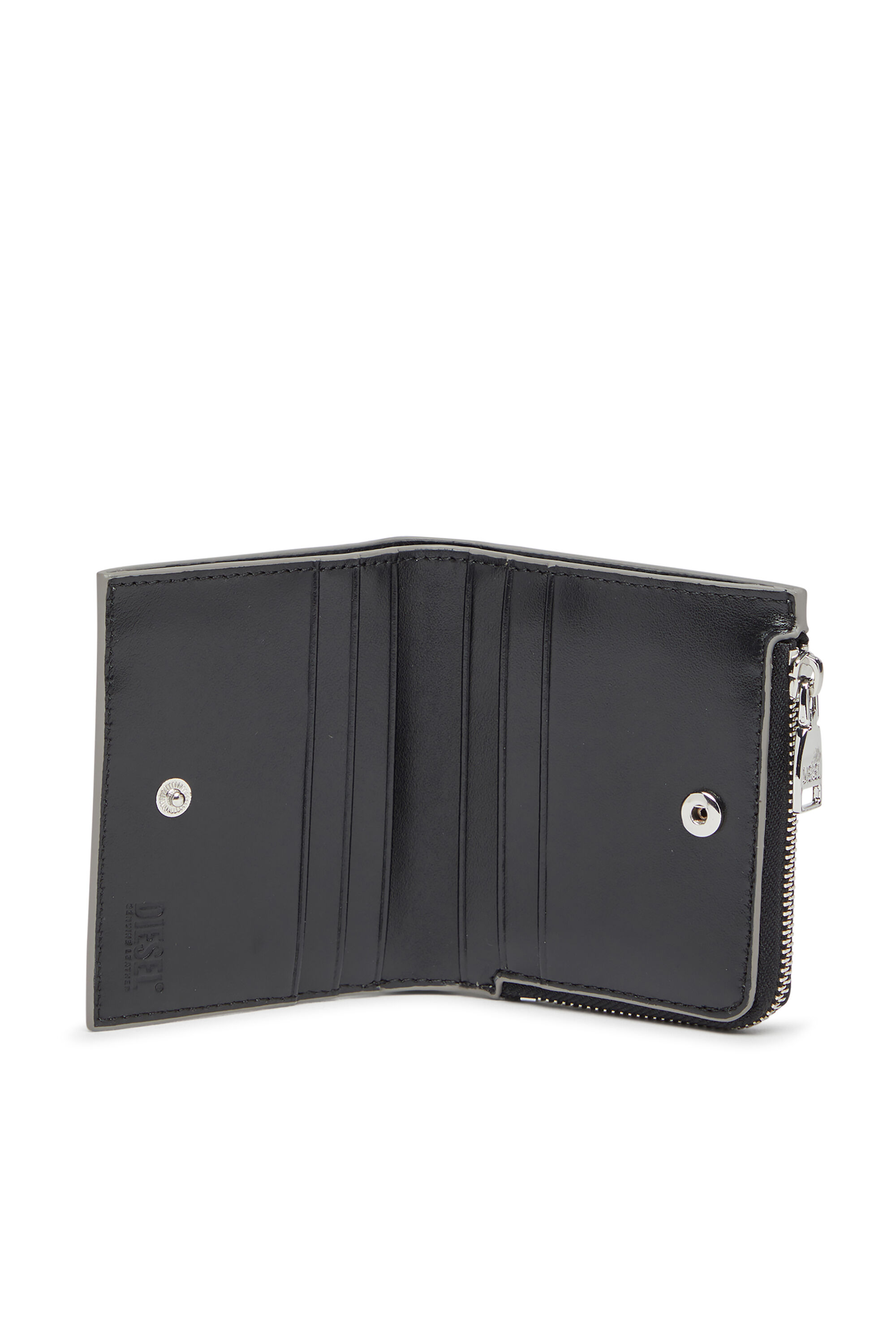 小物 DIESEL 1DR CARD HOLDER BI-FOLD ZIP III Women's Bi-fold card holder in mirrored leather | Silver | Diesel