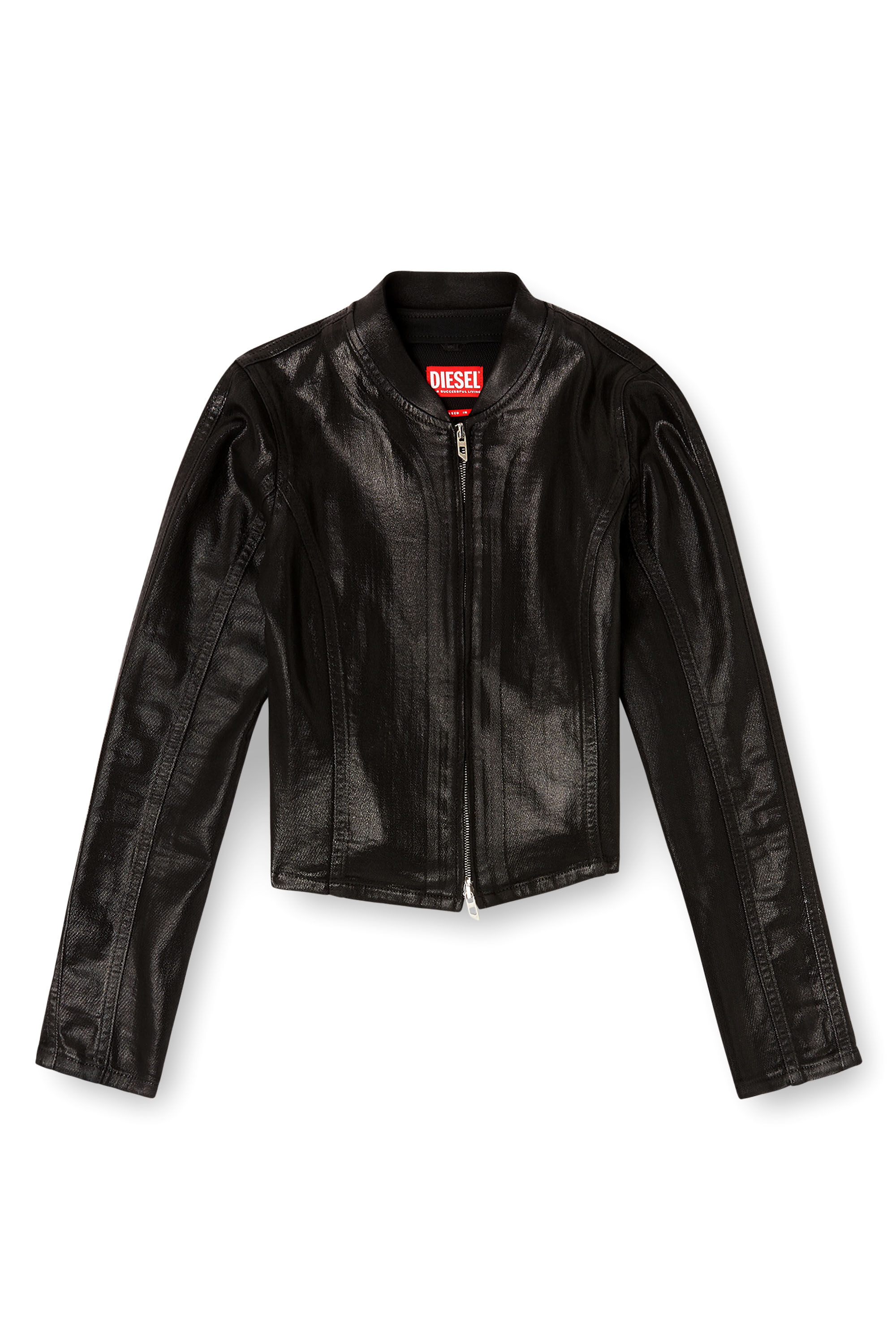 Diesel - DE-GARY-D JOGG, Woman's Cropped jacket in shiny coated JoggJeans in Black/Dark grey - 2