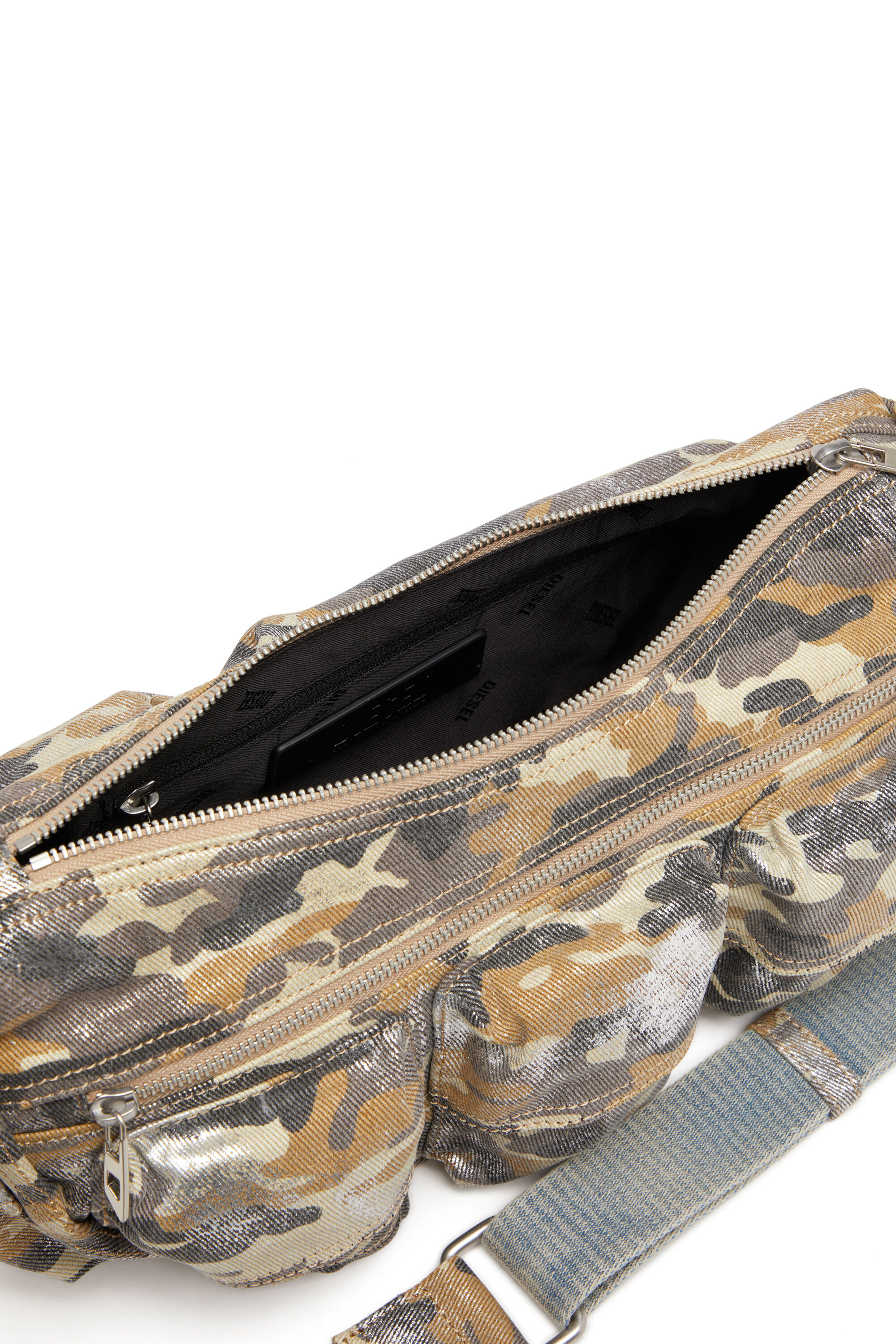 Diesel - MULTI-PKTS SHOULDER BAG X, Woman's Multi-Pkts-Multipocket bag in metallic camo twill in Multicolor/Brown - 5