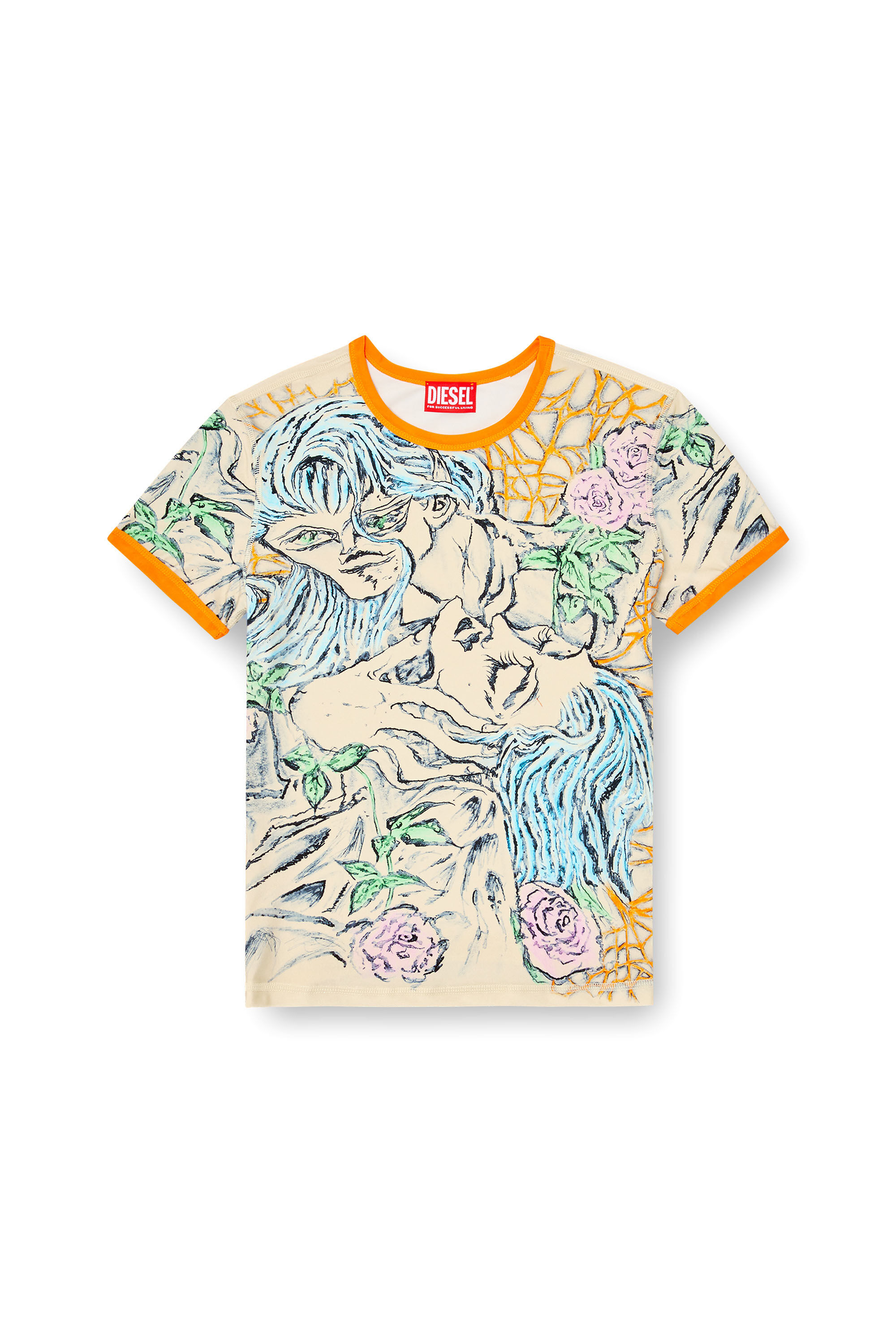 Diesel - T-UNCUTIE-LONG-Q2, Woman's T-shirt with tattoo print in Beige - 2