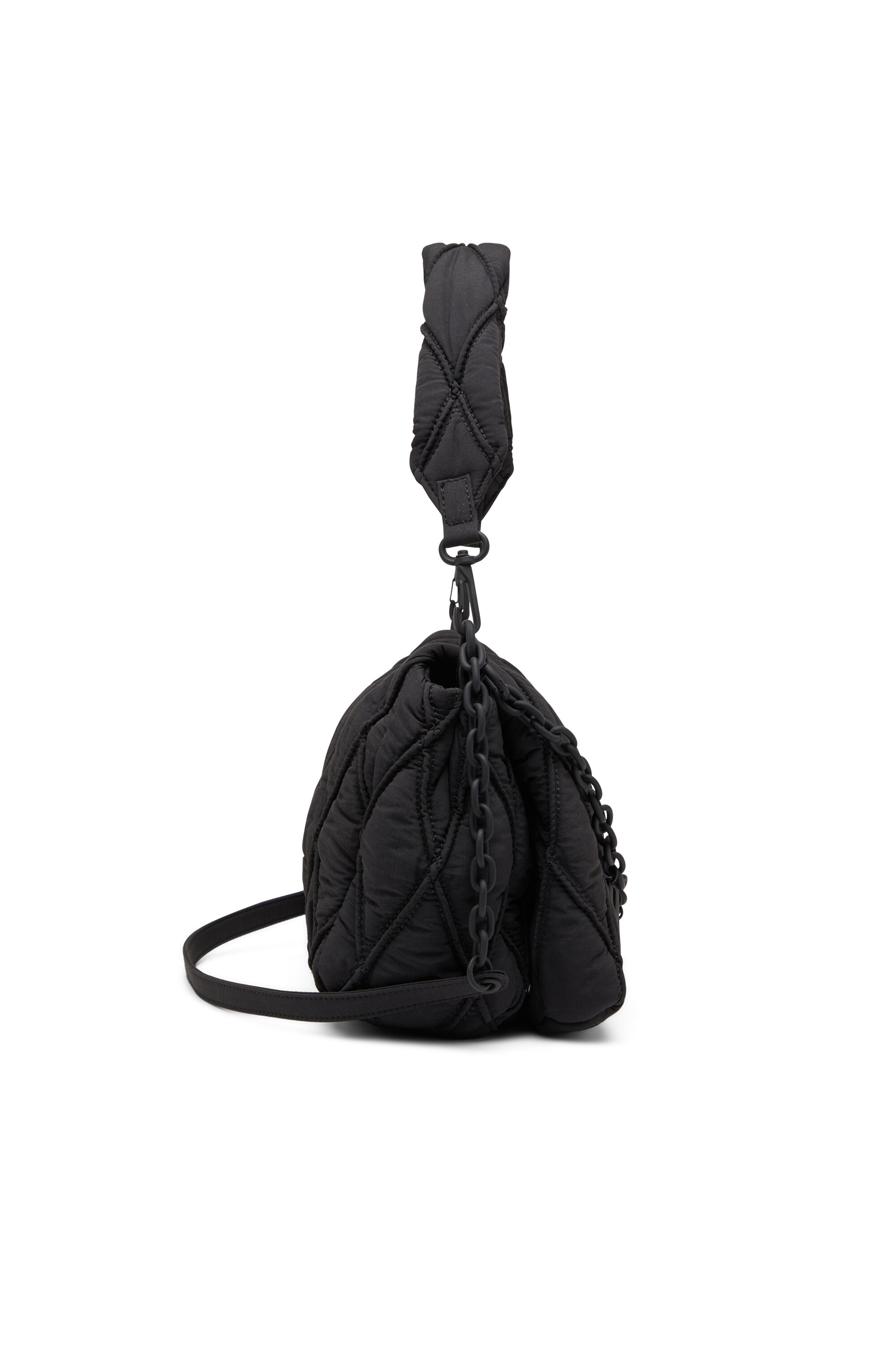 Women's Charm-D Shoulder M bag in quilted Denim | Black | Diesel