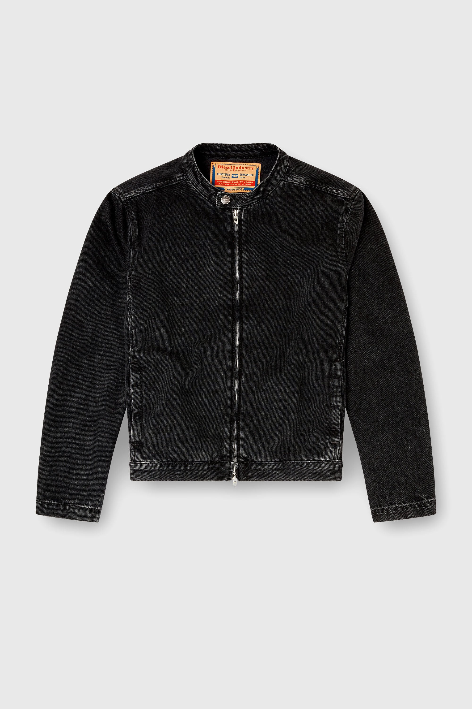 Diesel - D-GLORY, Man's Moto jacket in clean-wash denim in Black - 2
