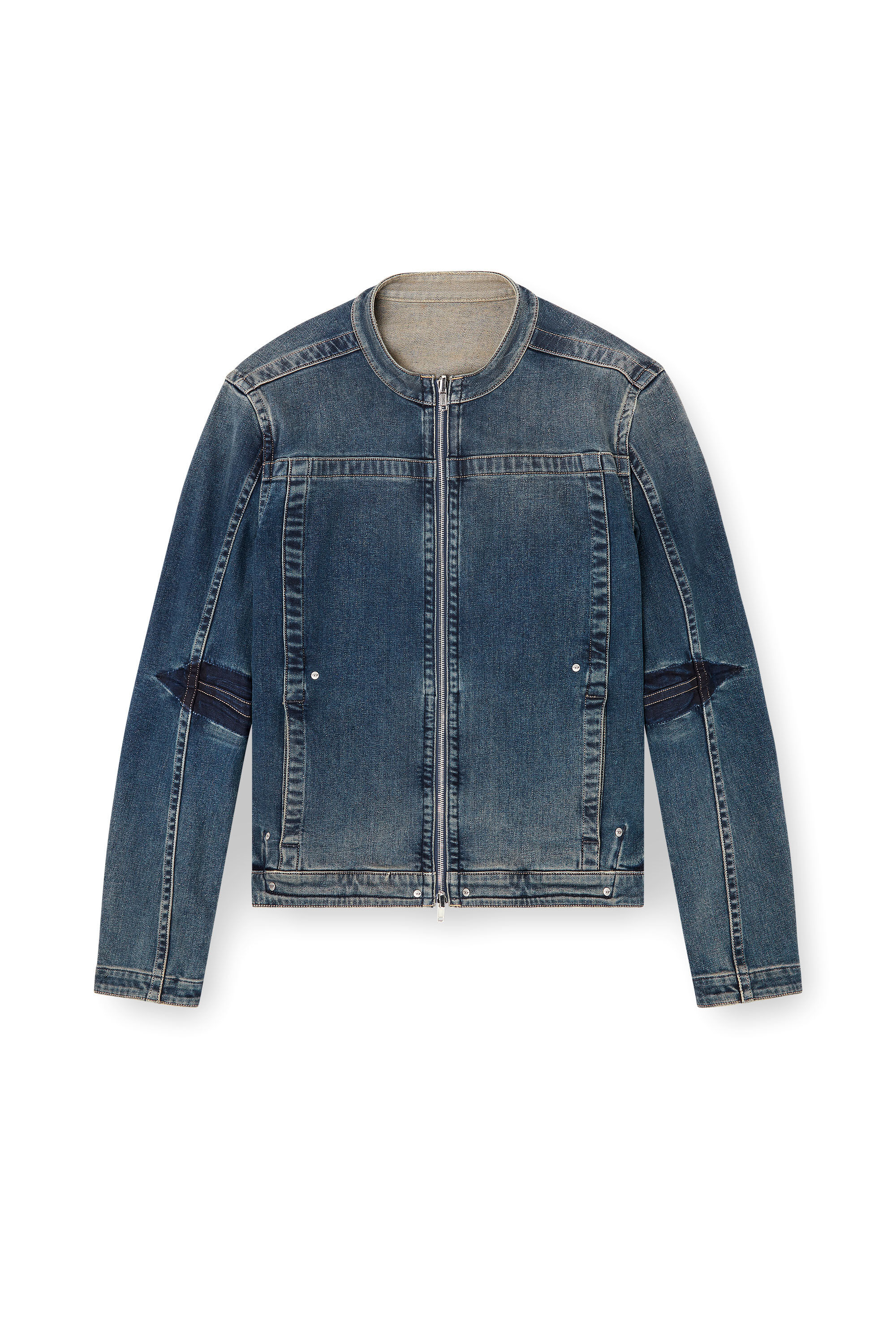 Diesel - D-GLORY-RE, Man's Moto jacket in Rehab denim in Dark Blue - 2