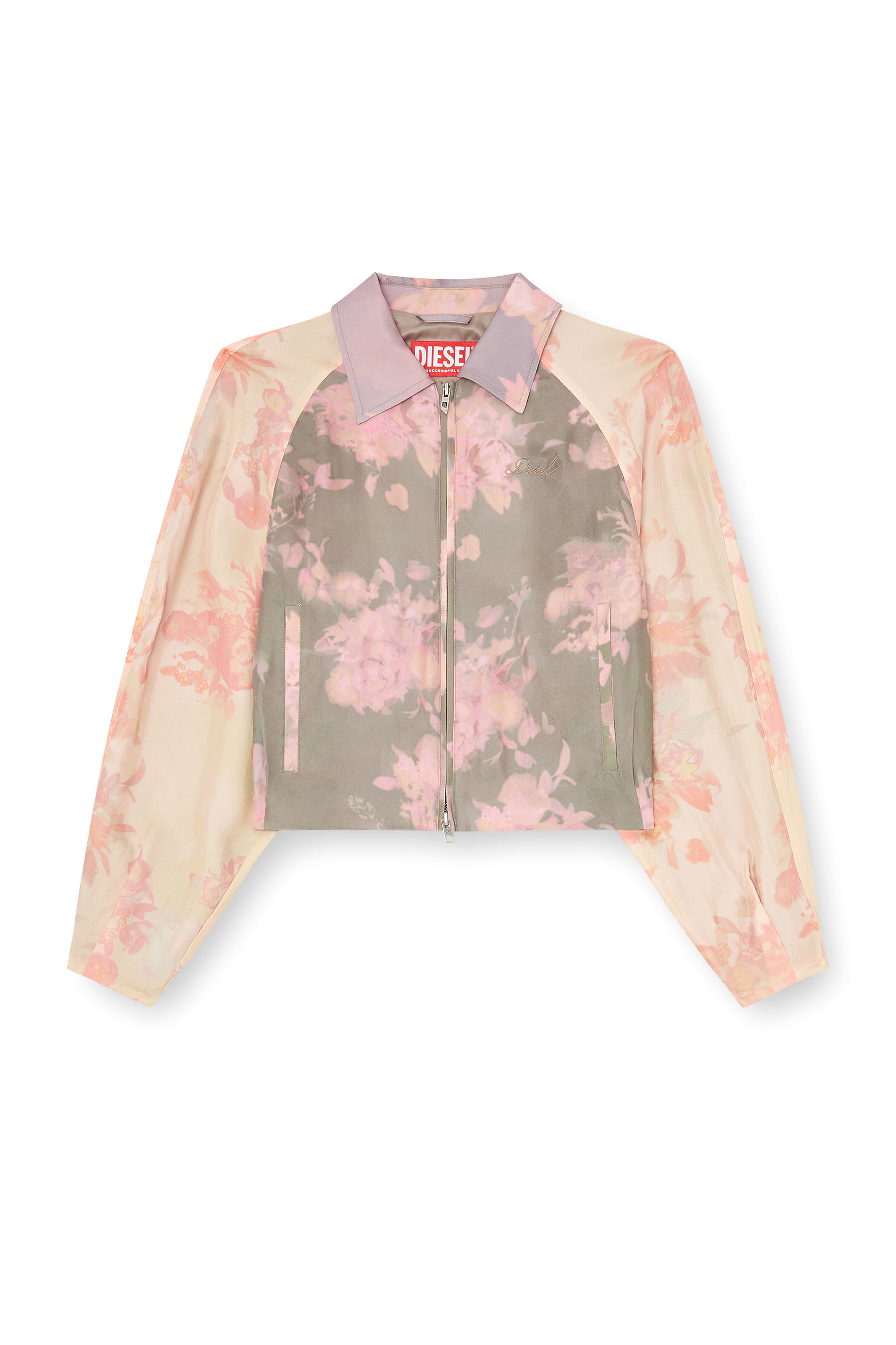 Diesel - G-ALENA, Woman's Floral bomber jacket in crinkled acetate in Green/Pink - 6