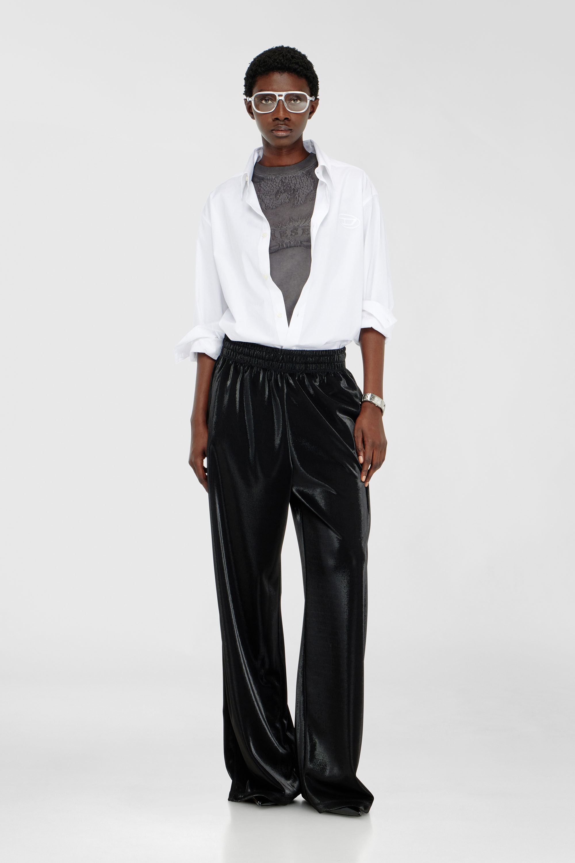 Diesel - T-ILA-AA7, Woman's Slim T-shirt with d&eacute;vor&eacute; Phoenix in Dark grey - 1