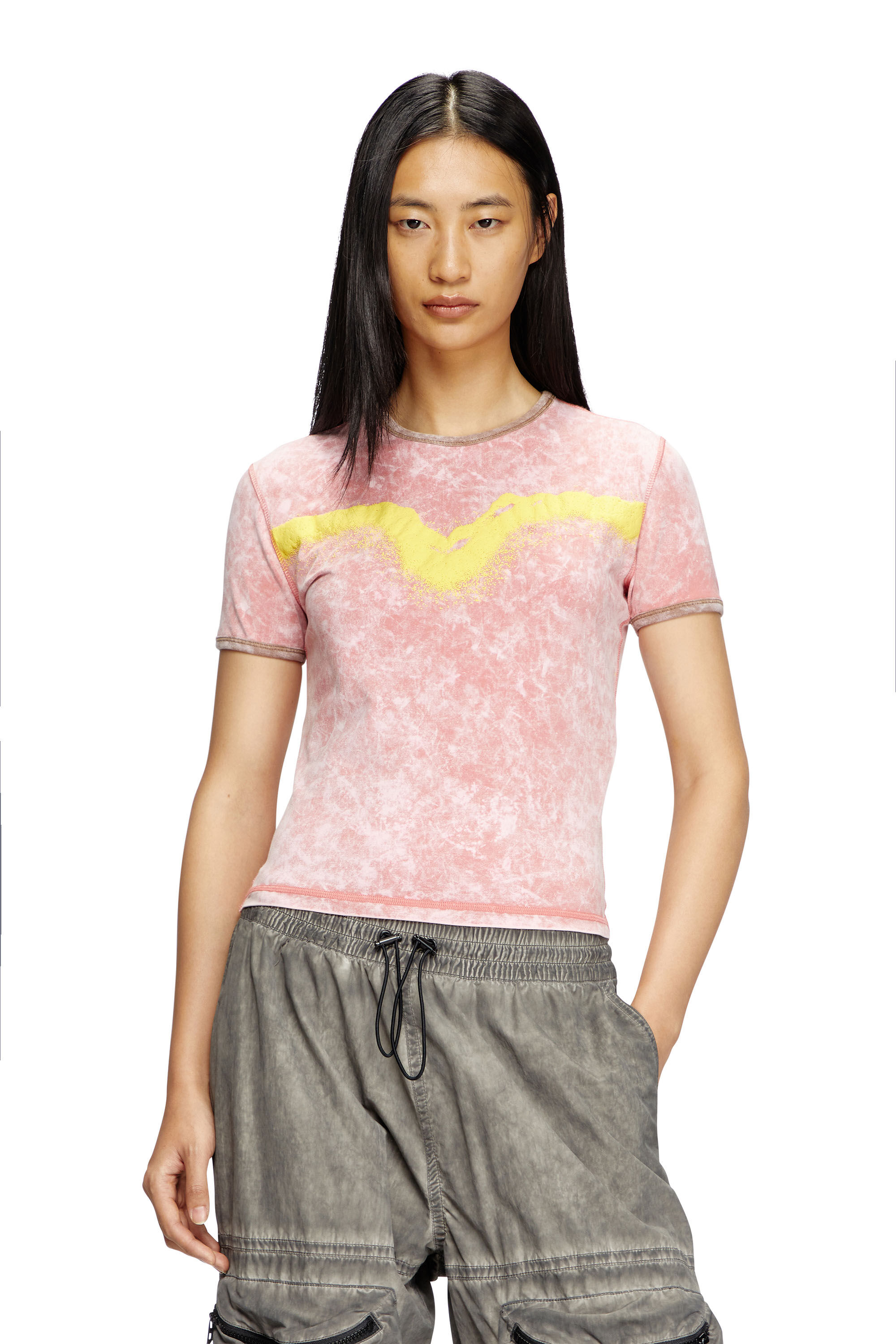 Diesel - T-UNCUTIE-LONG-Q3, Woman's Slim fit T-shirt with Oval D puff print in Pink - 3