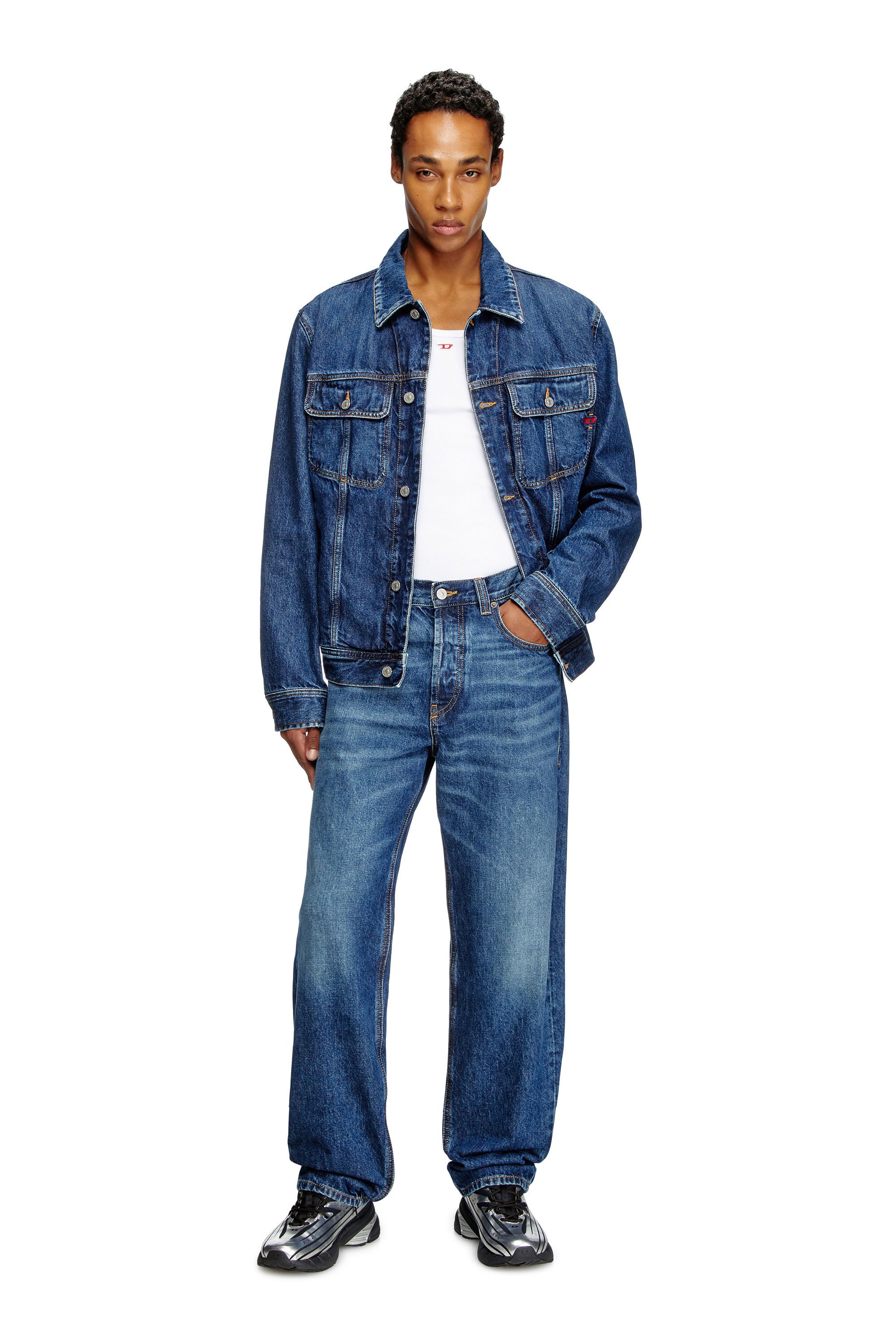Diesel - D-BARCY, Man's Regular-fit trucker jacket in Medium blue - 1