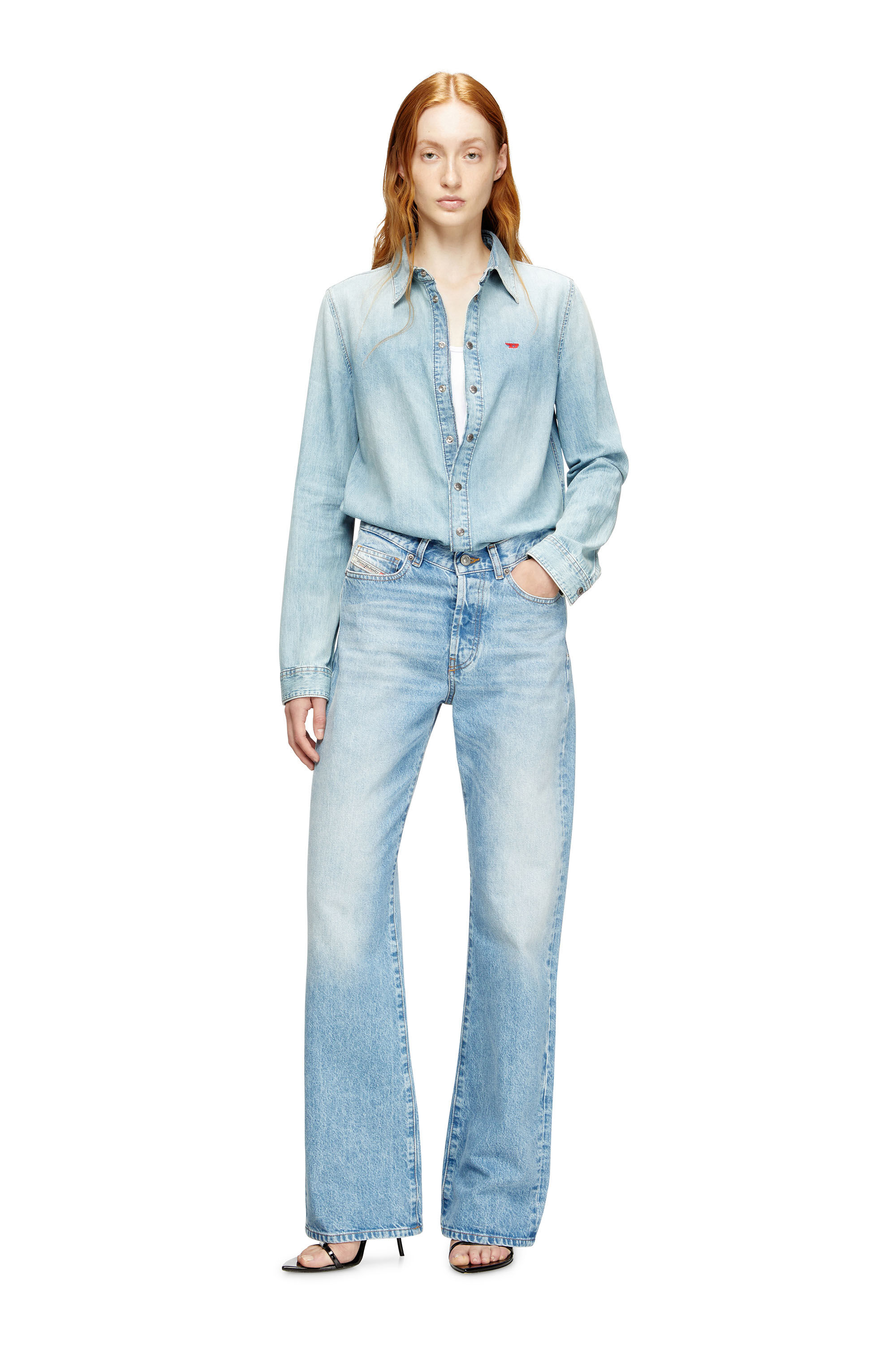 Diesel - DE-EAZY, Woman's Denim shirt with embroidered logo in Light Blue - 1