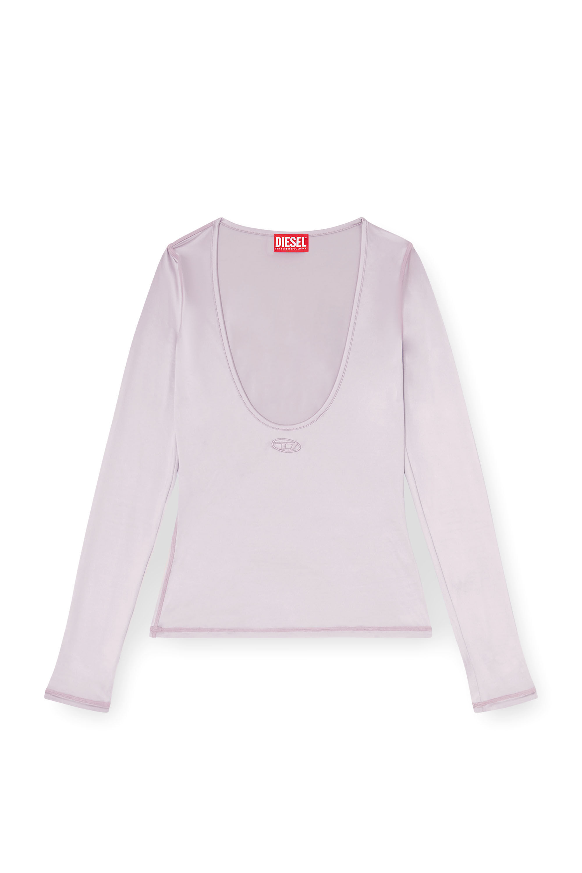 Diesel - T-ELPHIN-LS, Woman's Nylon slim top scoop neck with Logo Oval D embroidery in null - 1