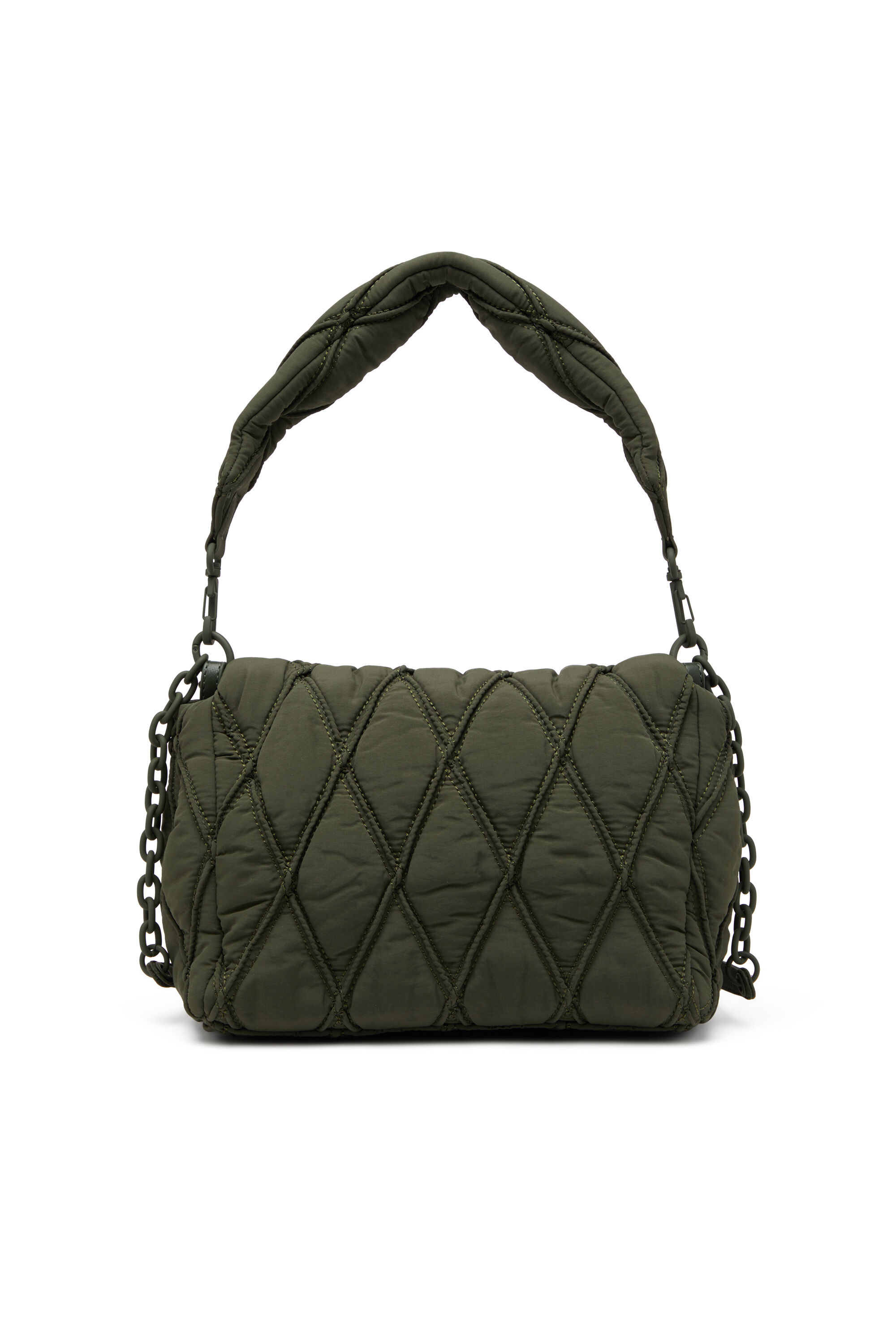 Diesel - CHARM-D SHOULDER M, Woman's Charm-D M-Shoulder bag in quilted nylon in Dark Green - 3