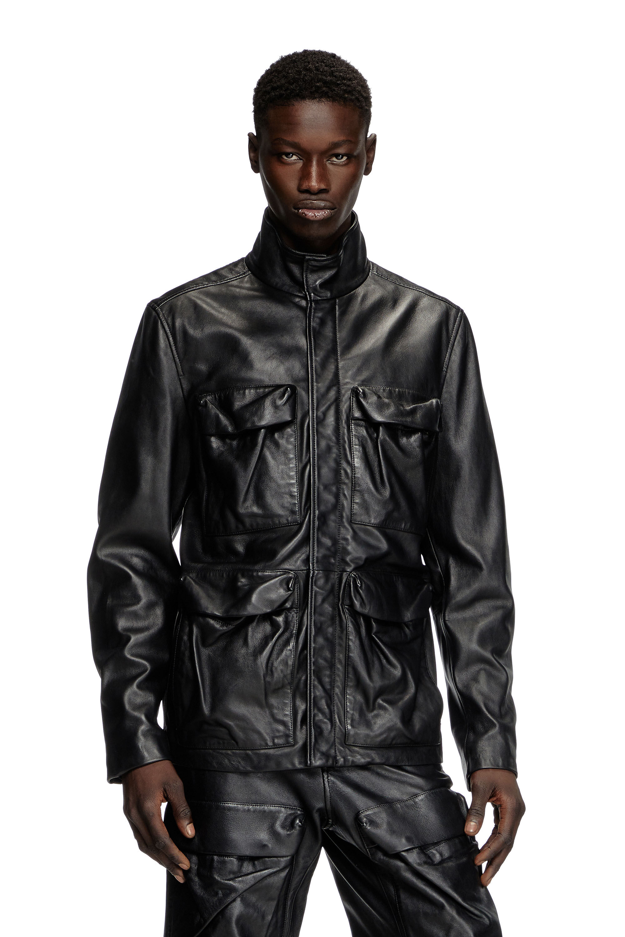 Diesel - L-GAST, Unisex's Leather jacket with utility pockets in Black - 3