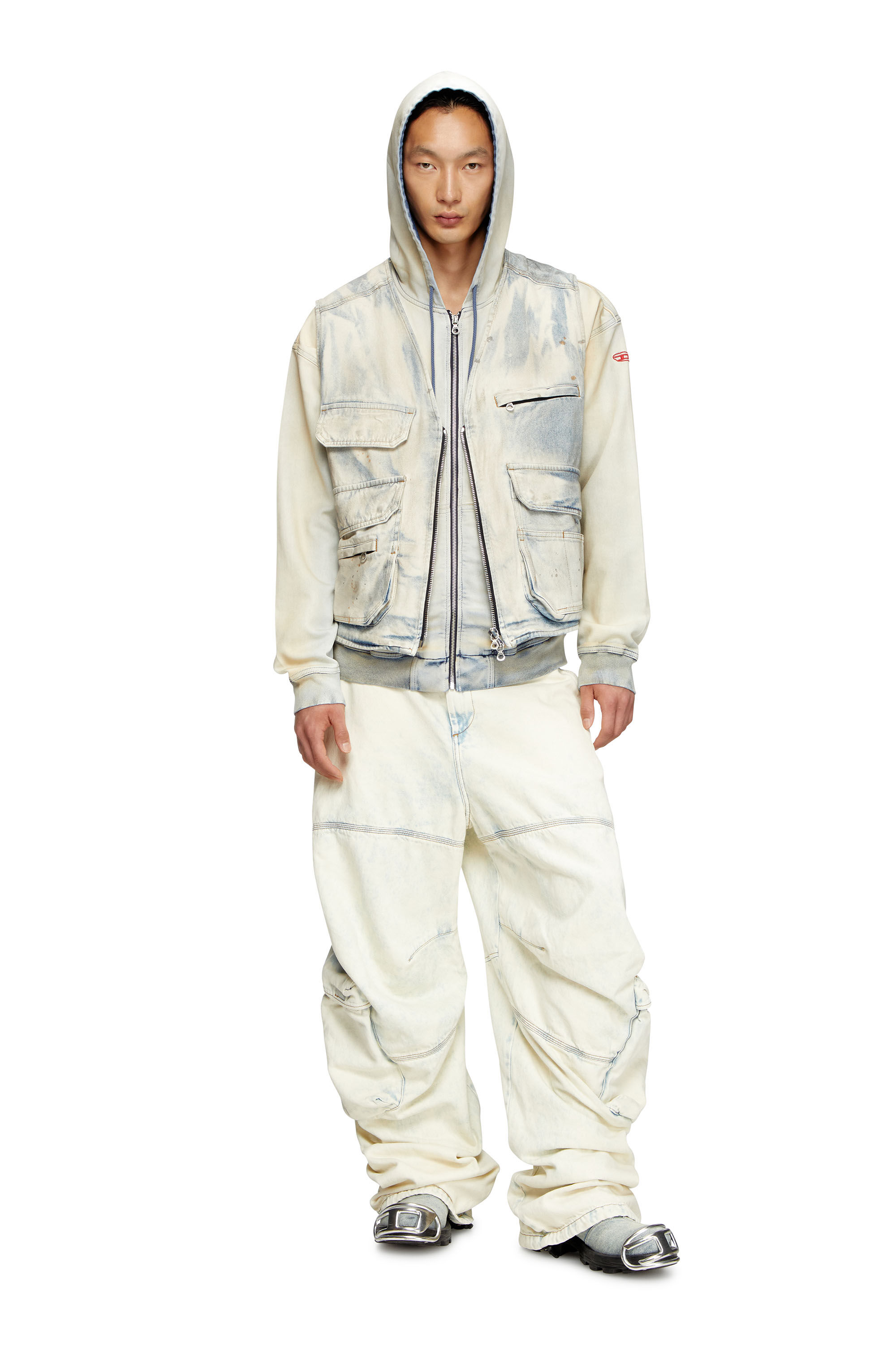 Diesel - D-GIR-S TRACK, Unisex's Zip-up hoodie in coated dusty Track Denim in Light Blue - 1