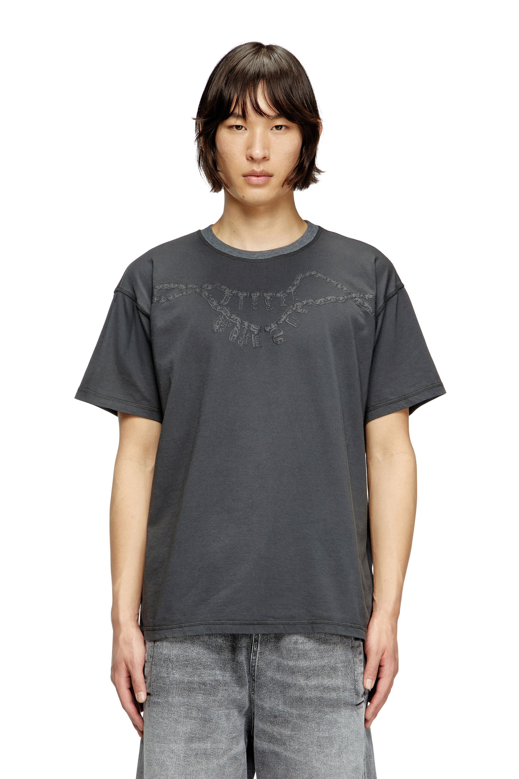 Diesel - T-NORM-HOSHI, Unisex's T-shirt with charm necklace print in Dark grey - 3