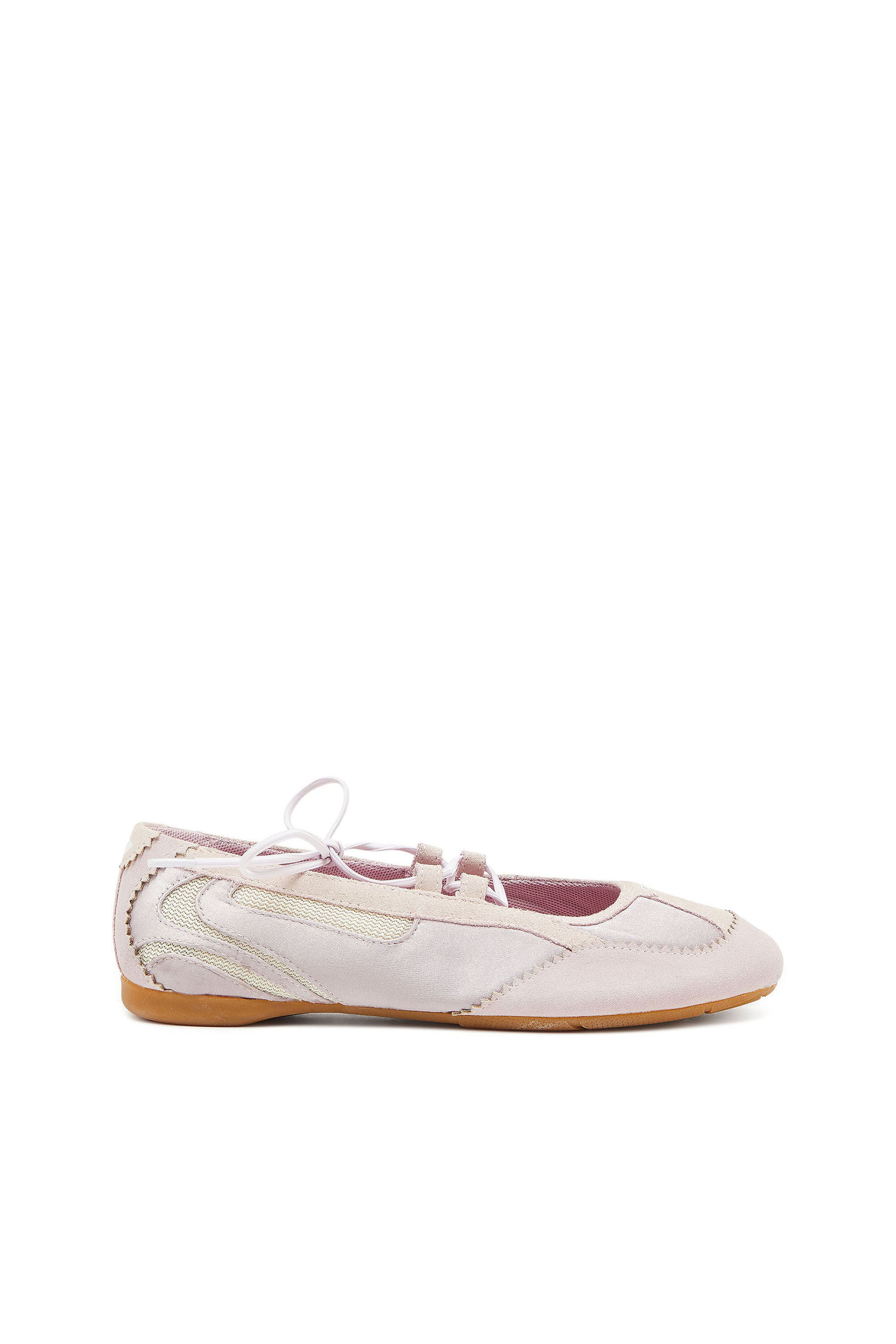 Diesel - D-MILE BALLERINA LACE UP II W, Woman's D-Mile - Lace-up ballerina flats in leather and mesh in Pink - 1