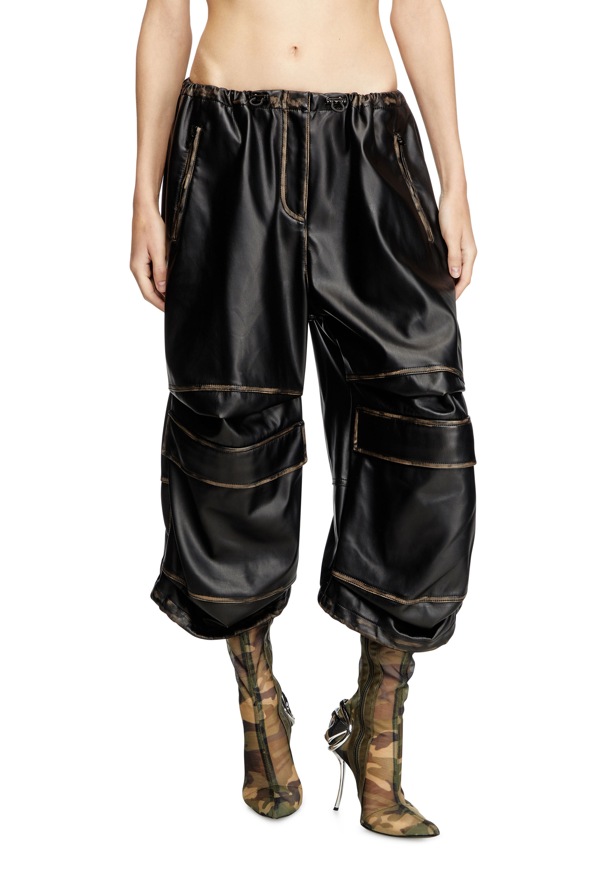 Diesel - P-DAYETZ-SHORT-FEM, Woman's Pleather cargo Bermuda pants in Black - 3