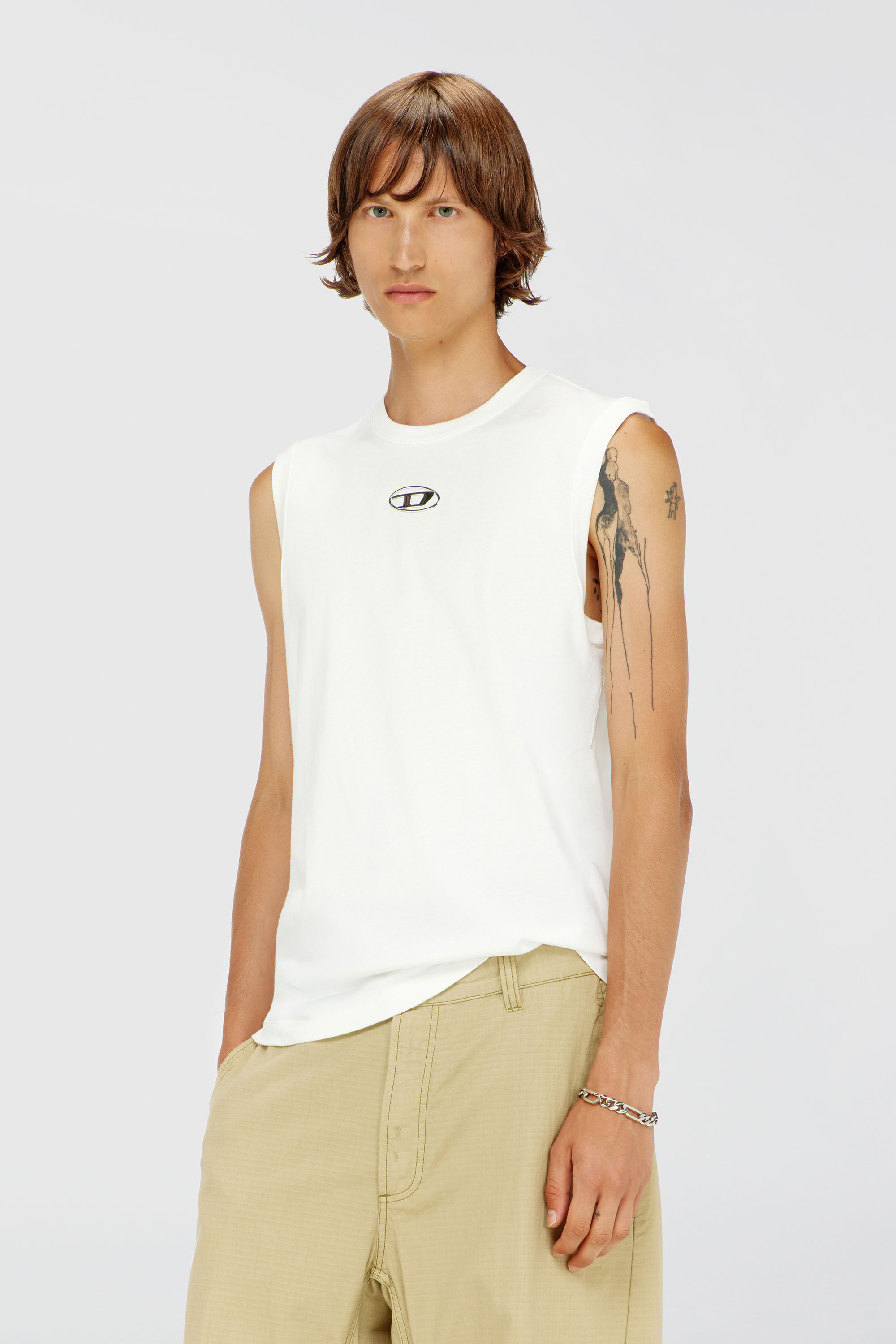 Diesel - T-BISCO-IOD, Man's Cotton tank top with metallic Oval D in White - 3
