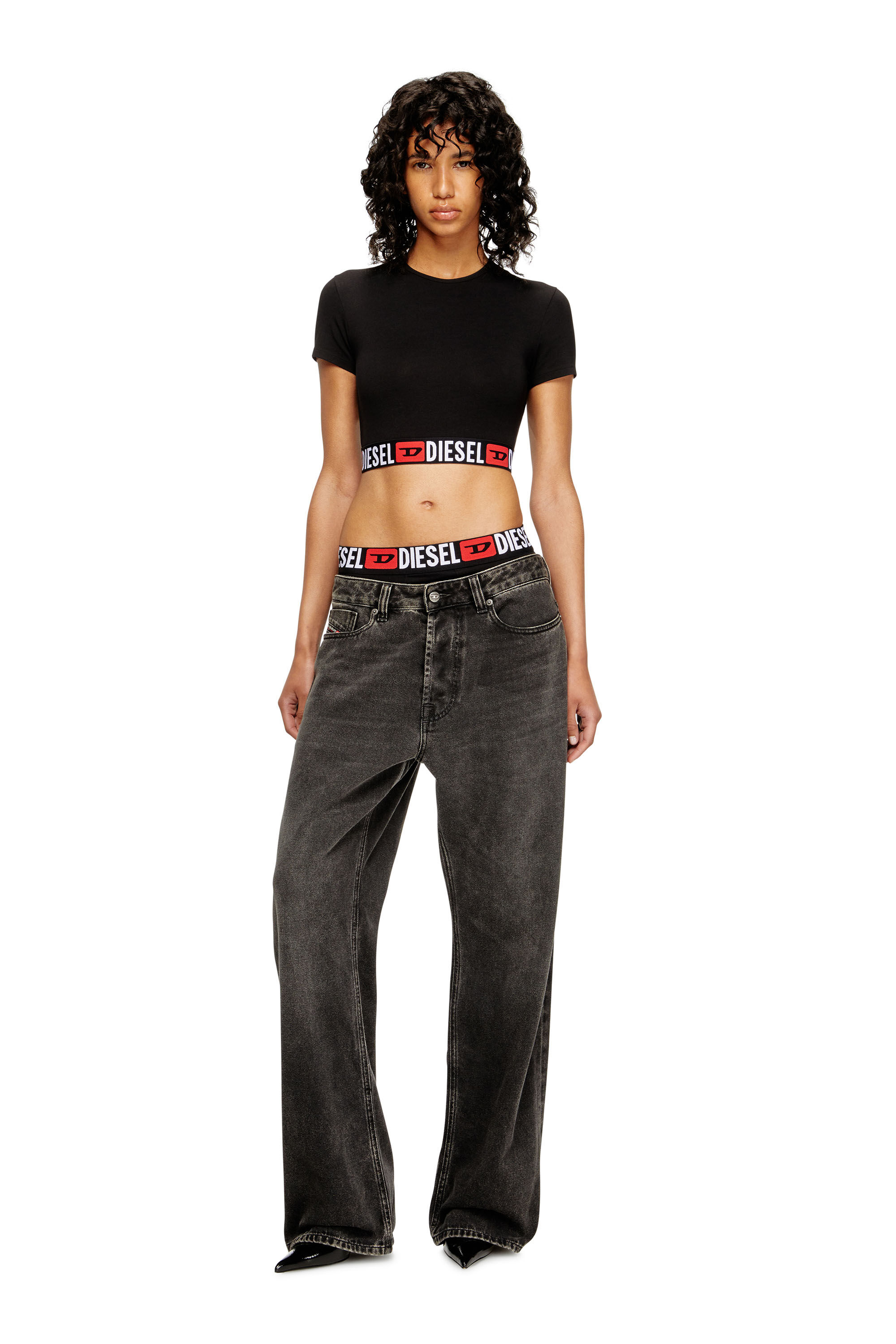 Women's Cropped top with logo band | Black | Diesel {{Country}}