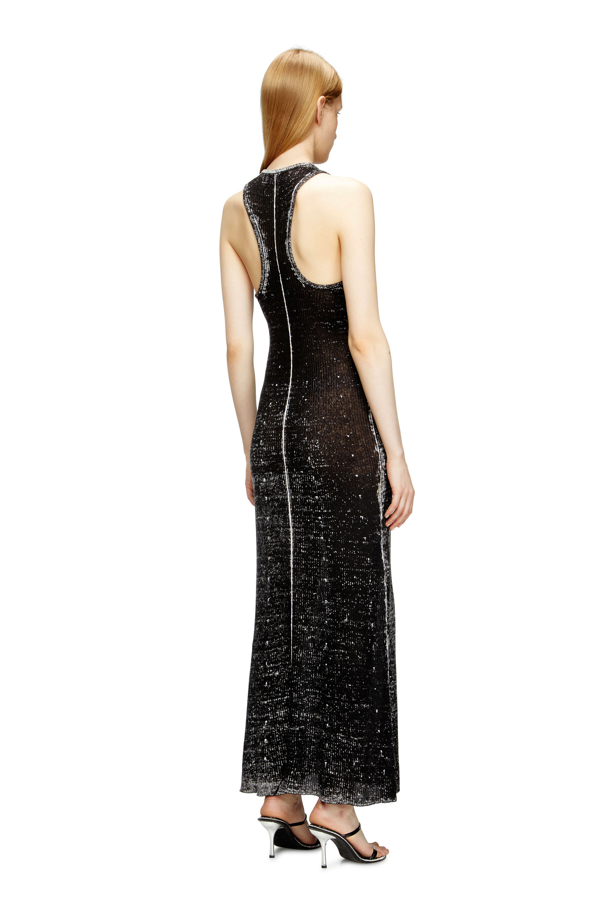 Diesel - M-RAB, Woman's Linen-knit dress with cut-out logo in Black - 4