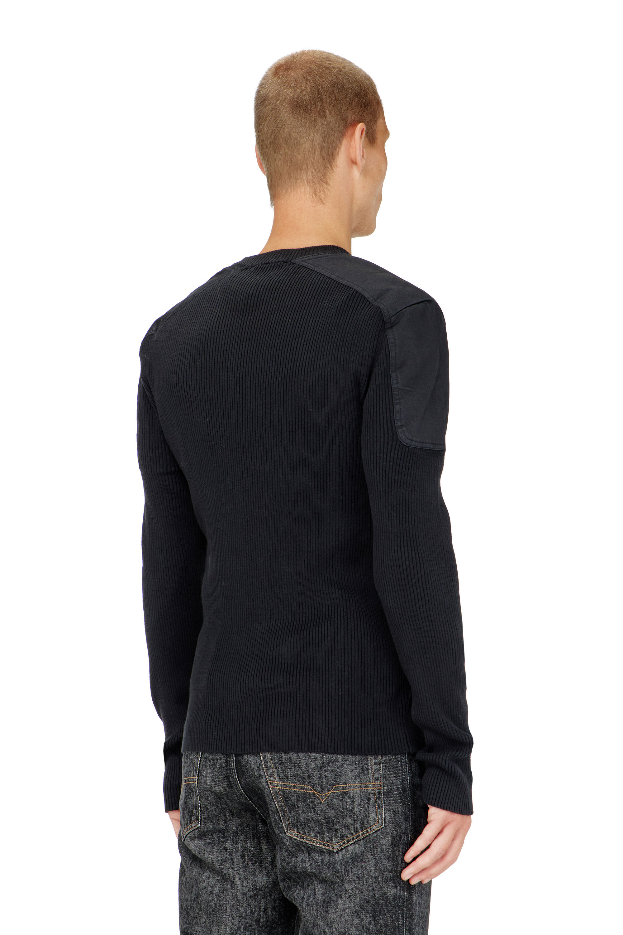 Diesel - K-MARTIN, Man's Ribbed jumper with shoulder panels in Black - 4
