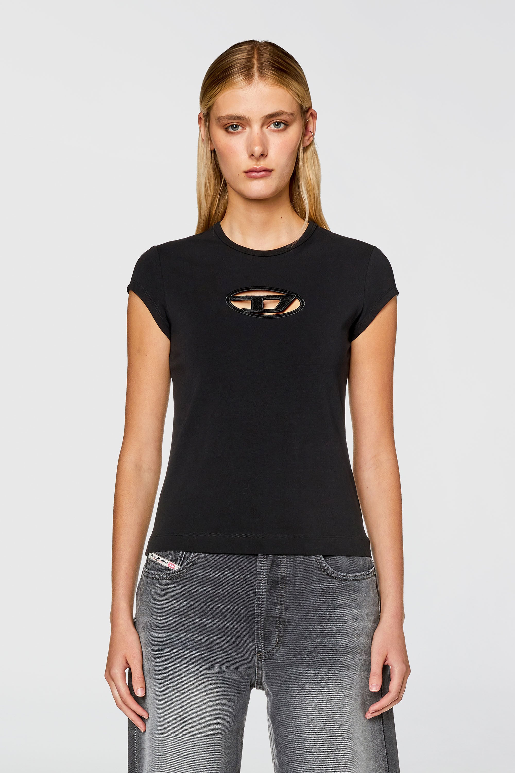 Diesel - T-ANGIE, Woman's T-shirt with Oval D logo in Black - 5