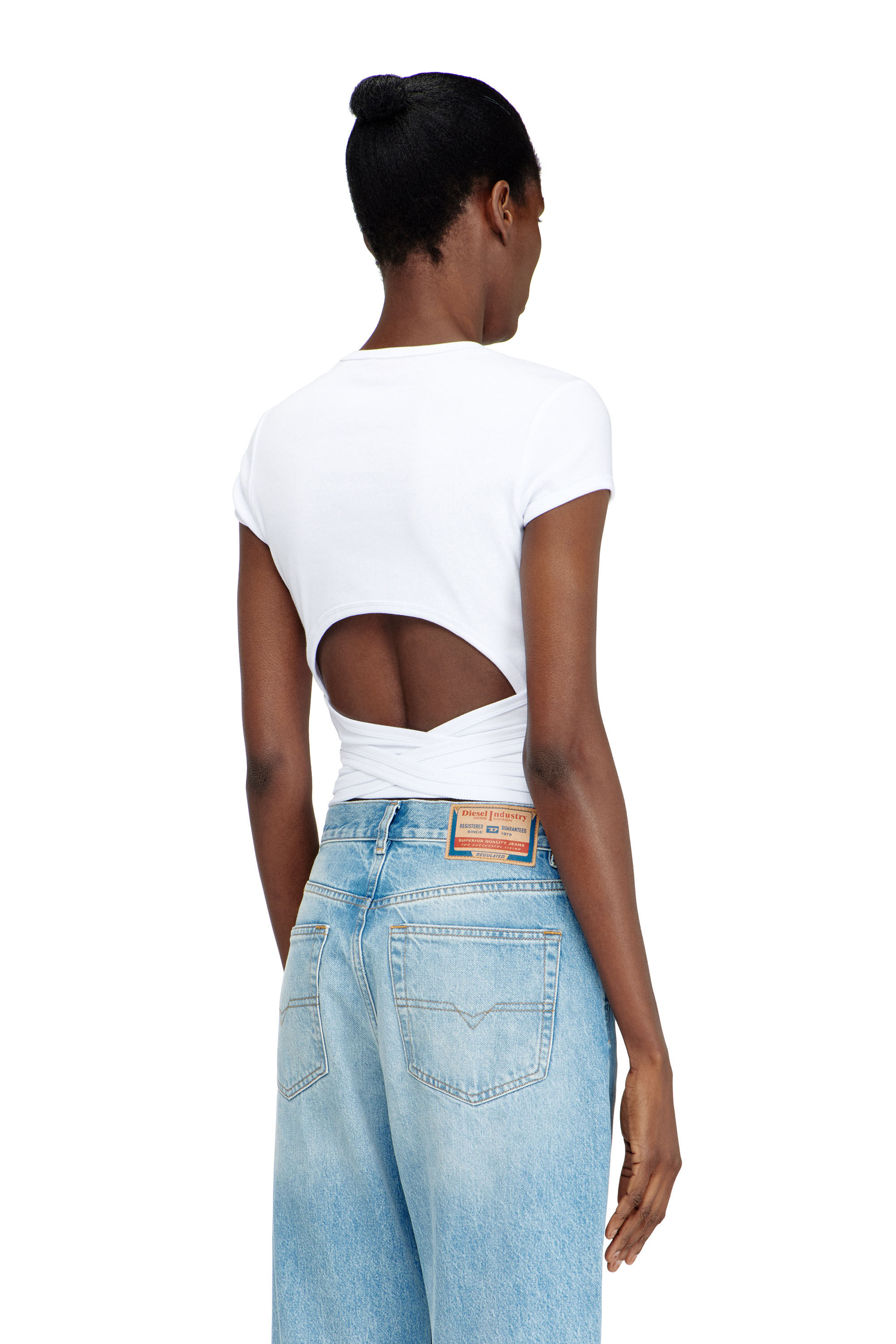 Diesel - T-BUNNY-TAIL-S1, Woman's Ribbed top with wrap-around laces in White - 3