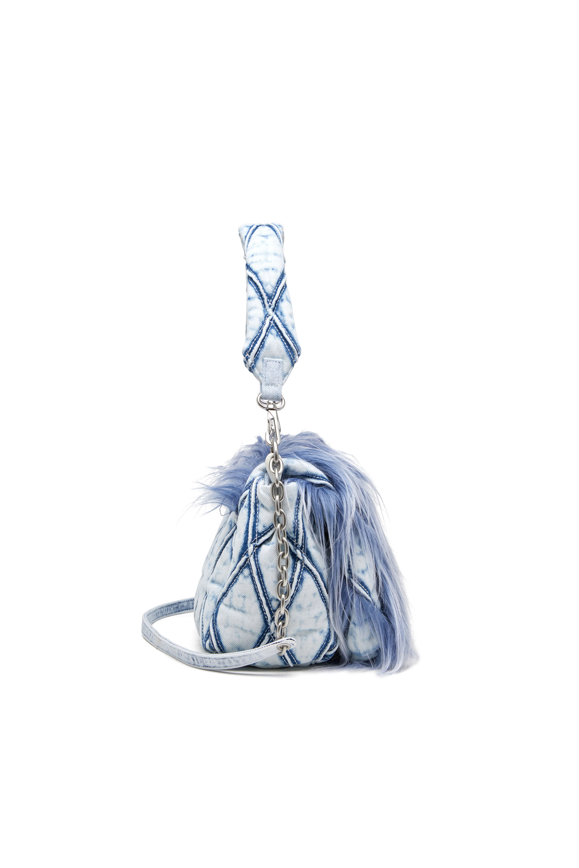 Diesel - CHARM-D SHOULDER M, Woman's Charm-D M-Borsa a spalla in denim e pelliccia sintetica in Blue - 4