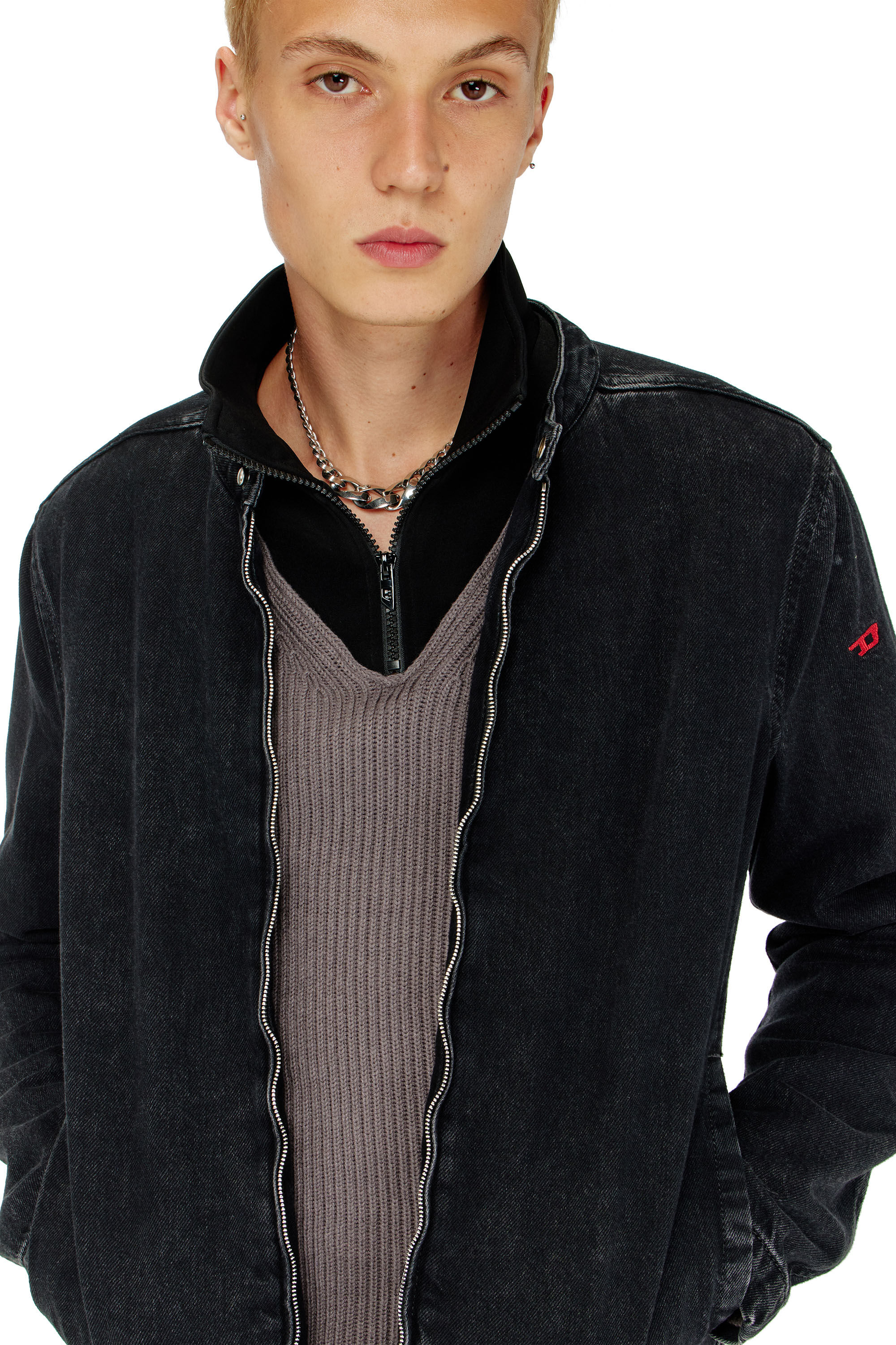 Diesel - D-GLORY, Man's Moto jacket in clean-wash denim in Black - 5