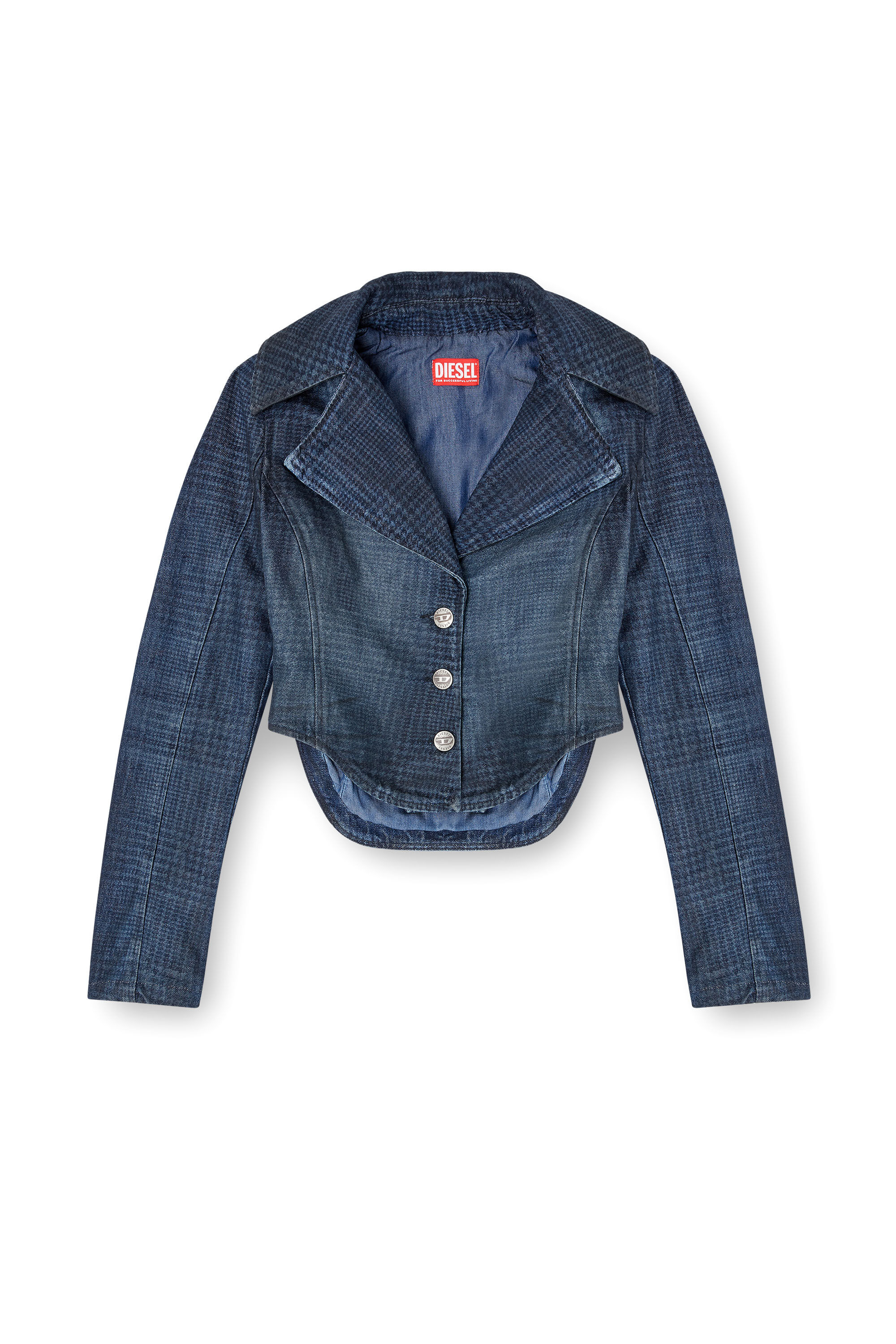 Diesel - DE-ALI-S, Woman's Cropped jacket in Prince of Wales denim in Dark Blue - 2