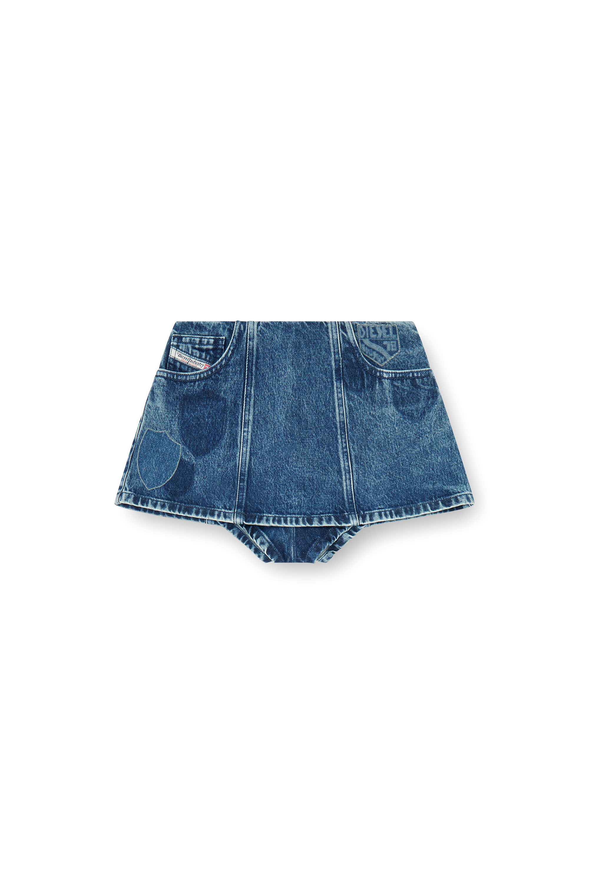 Diesel - DE-FIROVA-S, Woman's Denim peplum shorts with shadow patches in Medium blue - 2