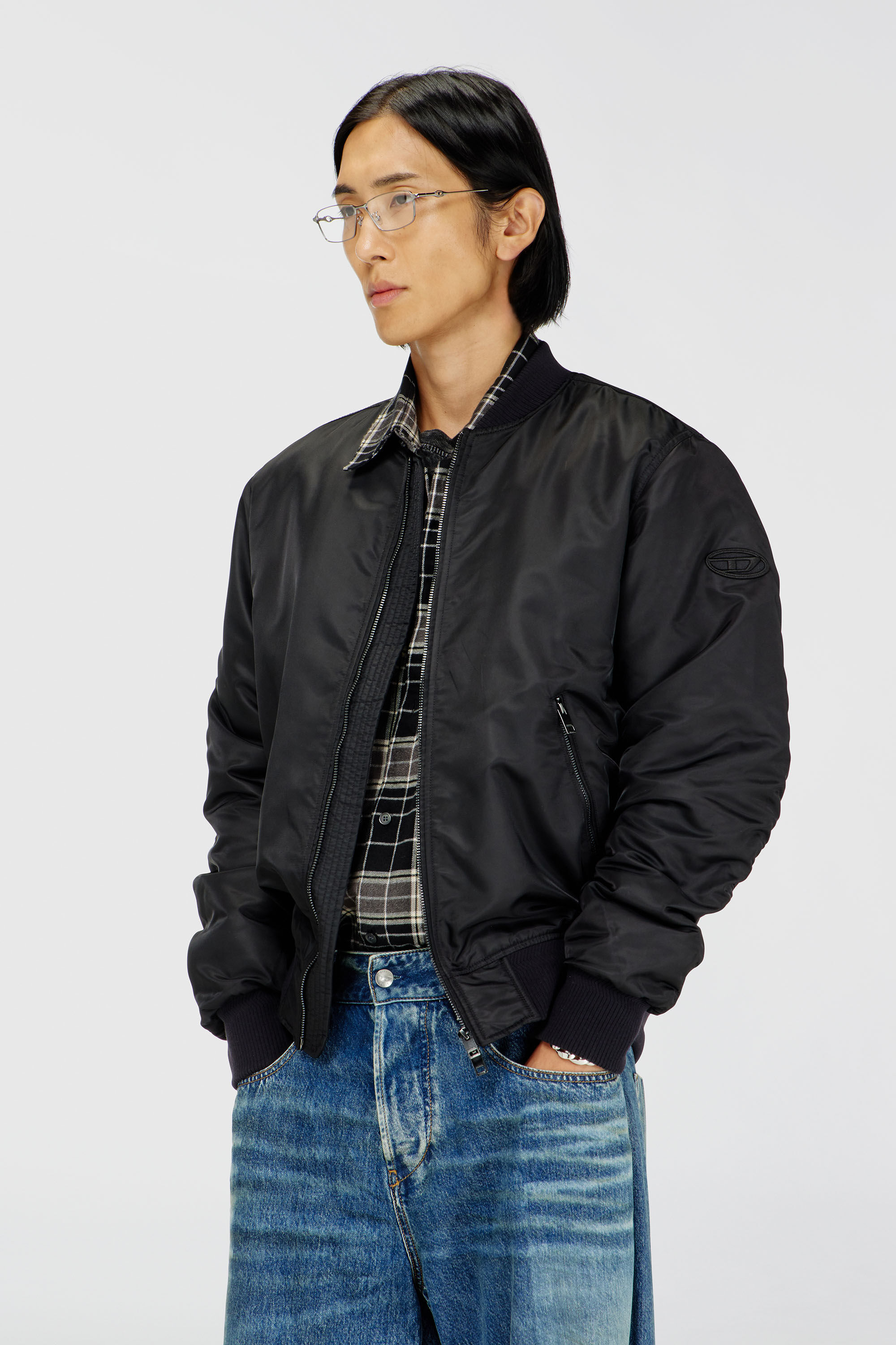 Diesel - J-ROSS-T92, Man's Nylon bomber jacket with ribbed trims in Black - 3