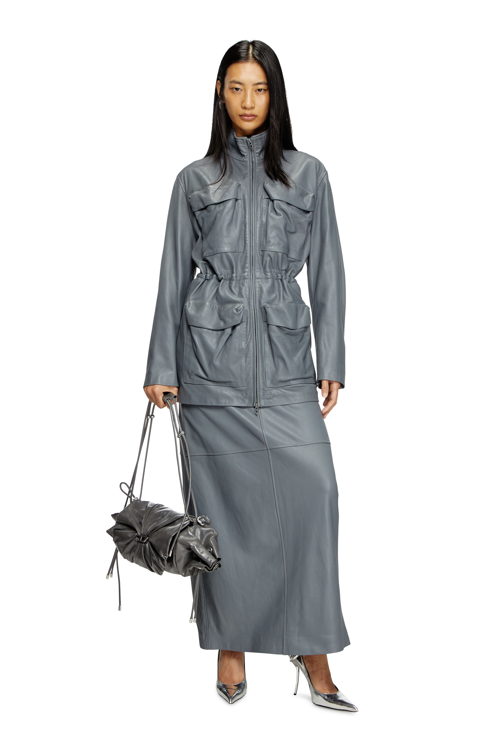 Diesel - L-WEN, Woman's Leather field jacket in Grey - 1