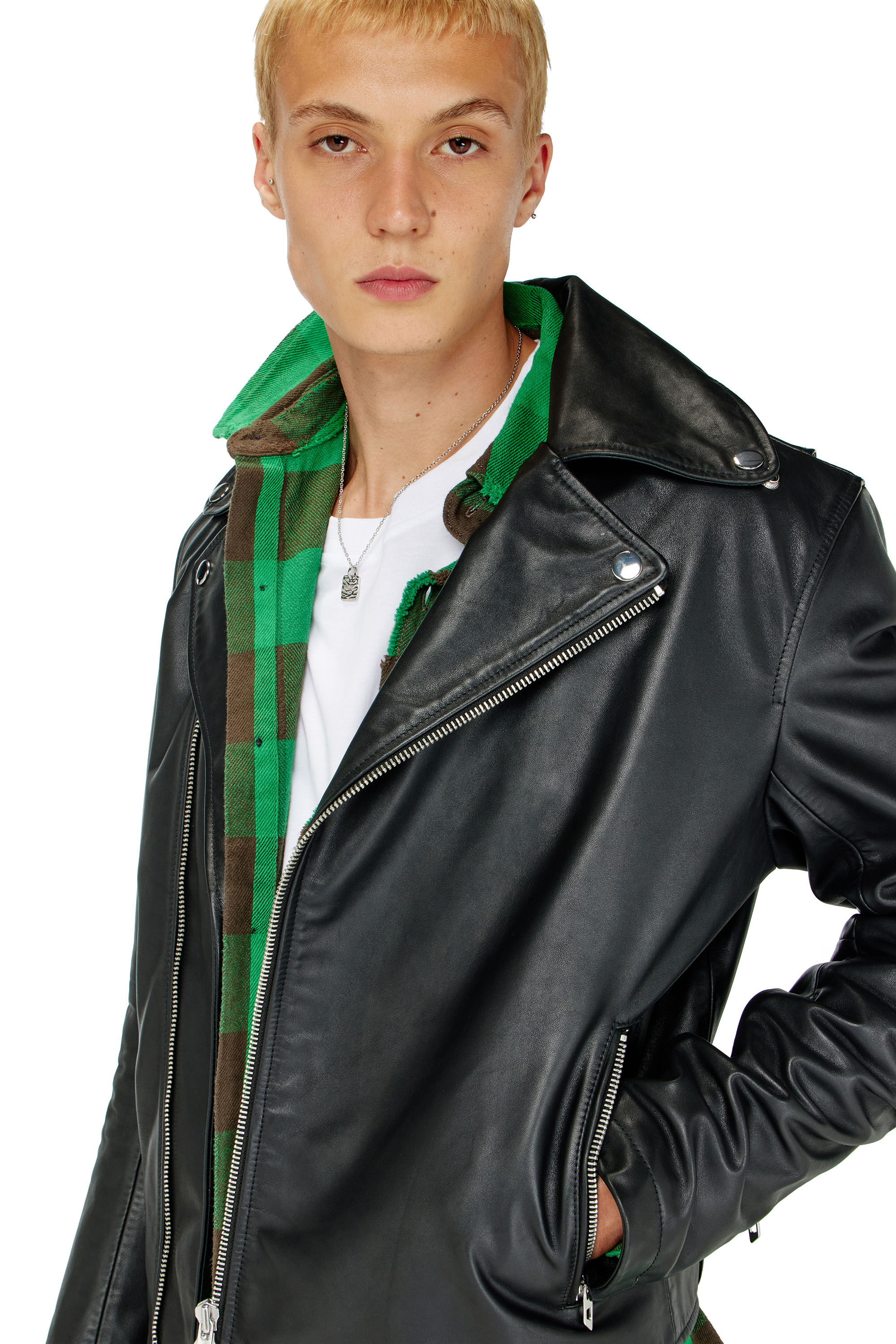 Diesel - L-EO-WRD, Man's Biker jacket in waxed leather in Black - 5