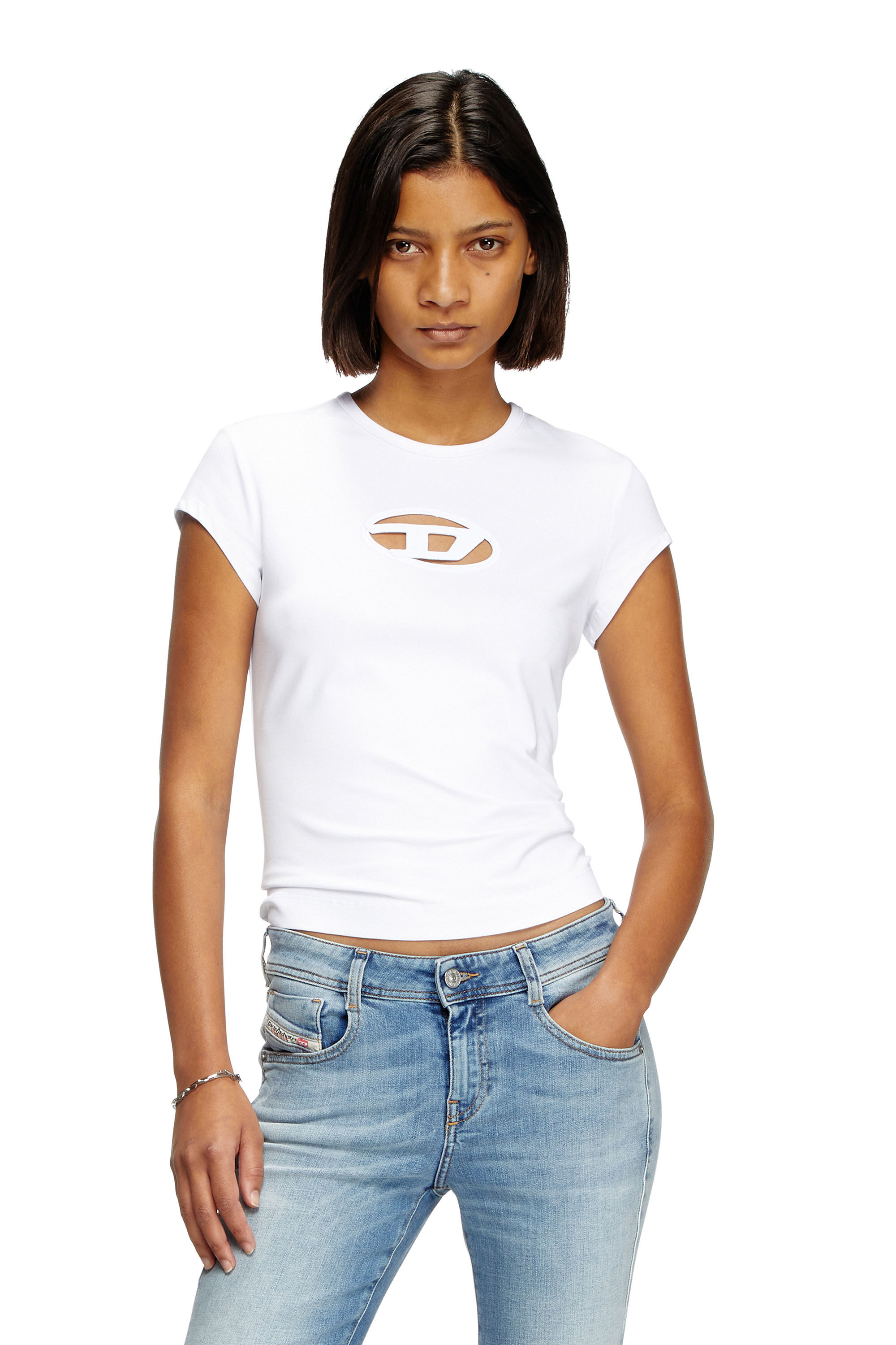 DIESEL T-ANGIE Tシャツ 【正規品】 T-ANGIE Woman: Cotton T-shirt with cut-out D logo | Diesel {{Country}}