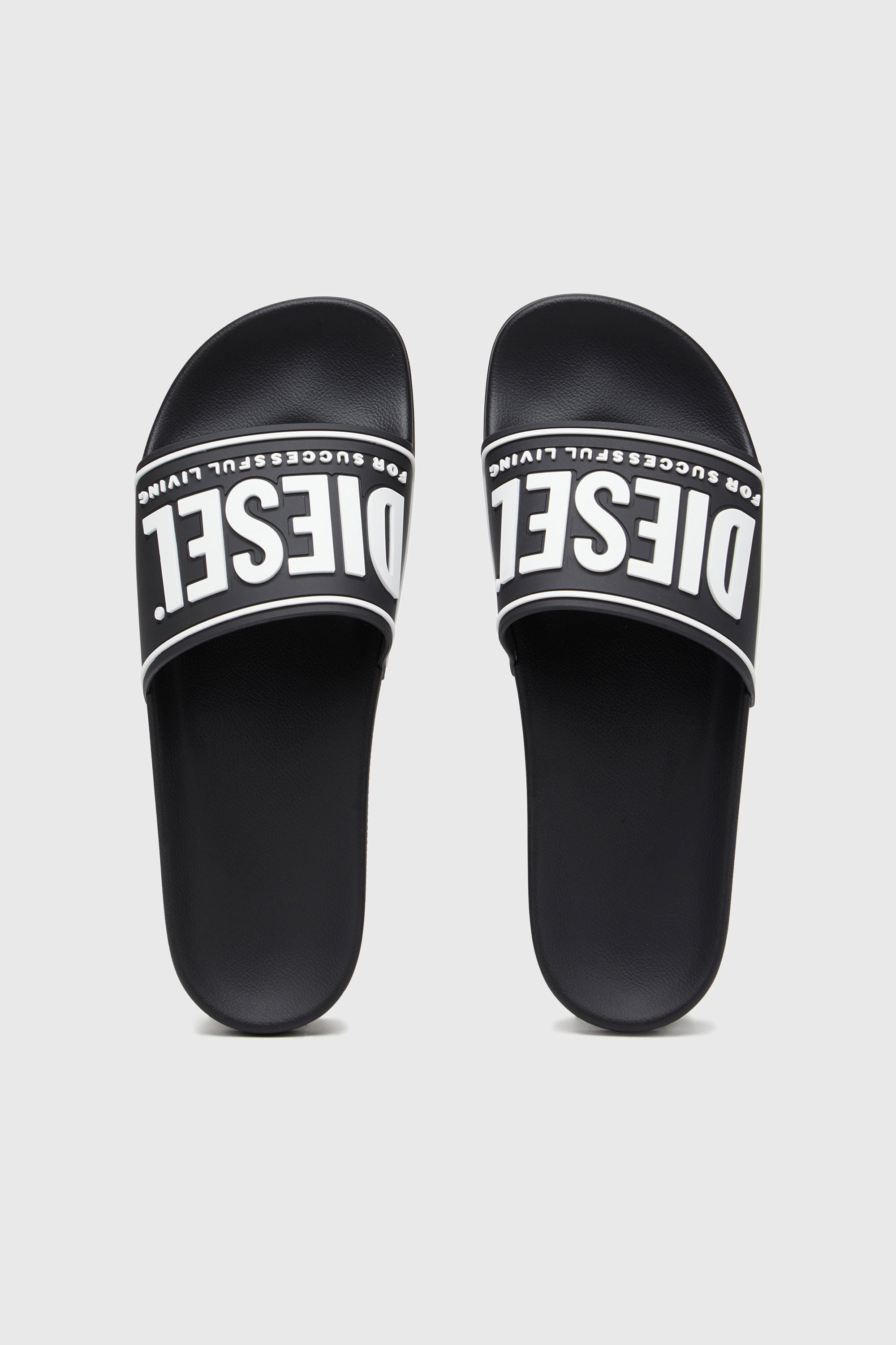 Diesel - SA-MAYEMI CC, Man's Sa-Mayemi-Pool slides with 3D logo in Black/White - 4