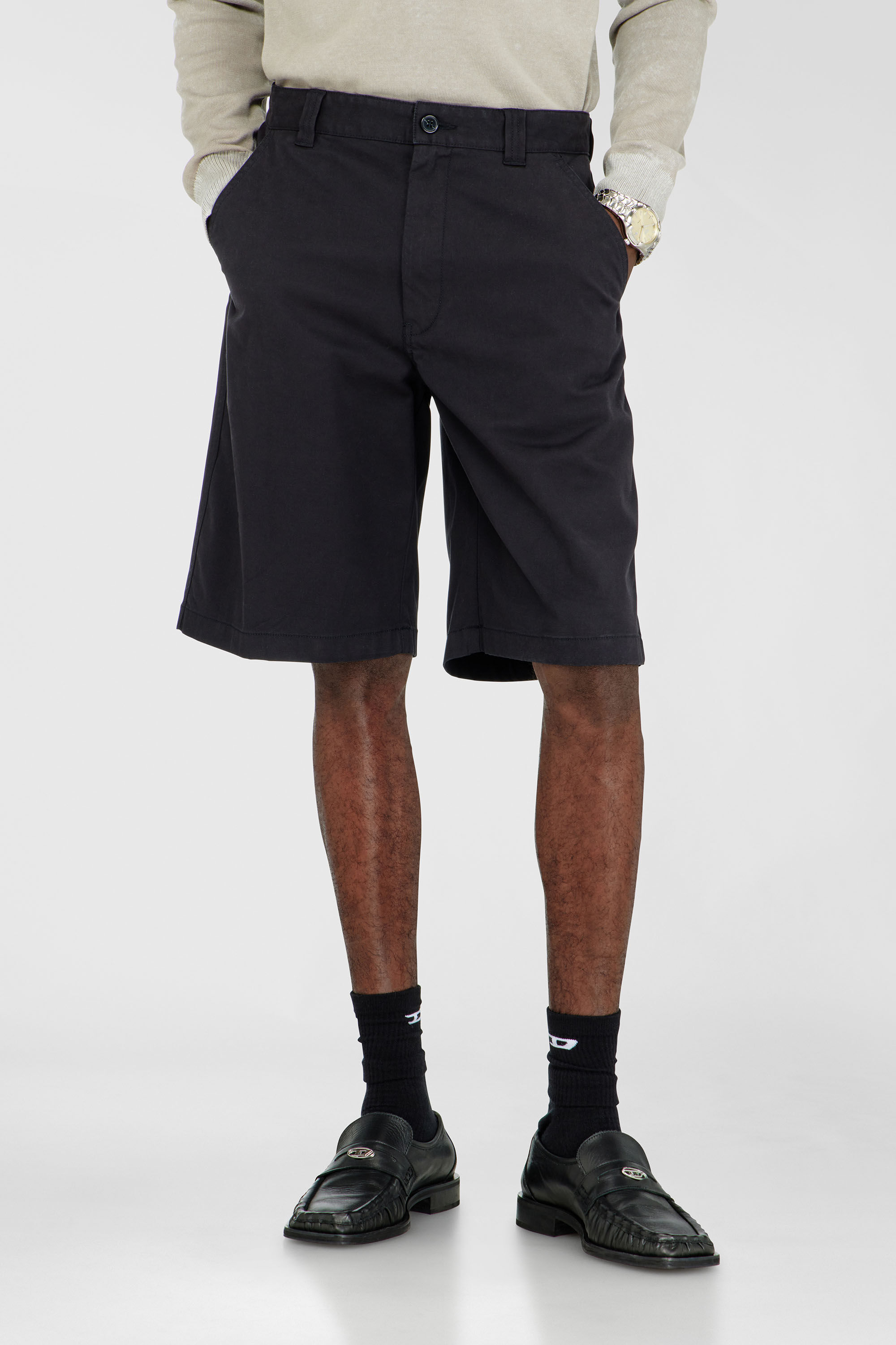 Diesel - P-HANT-CHINO-SHORT-EPCH, Man's Cotton shorts with stonewash treatment in Black - 3