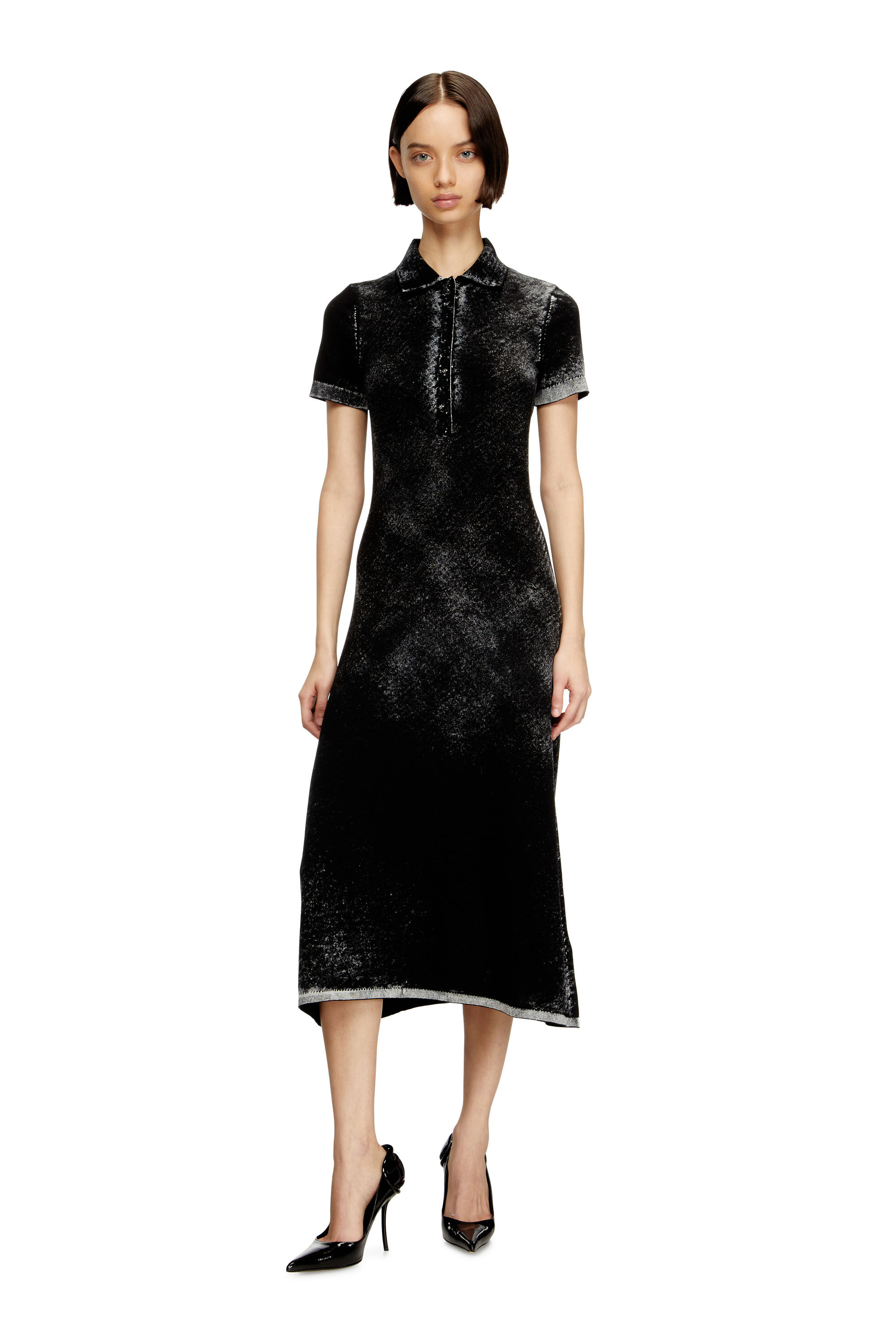 Diesel - M-LOURENS, Woman's Midi polo dress in reverse-printed knit in Black - 3