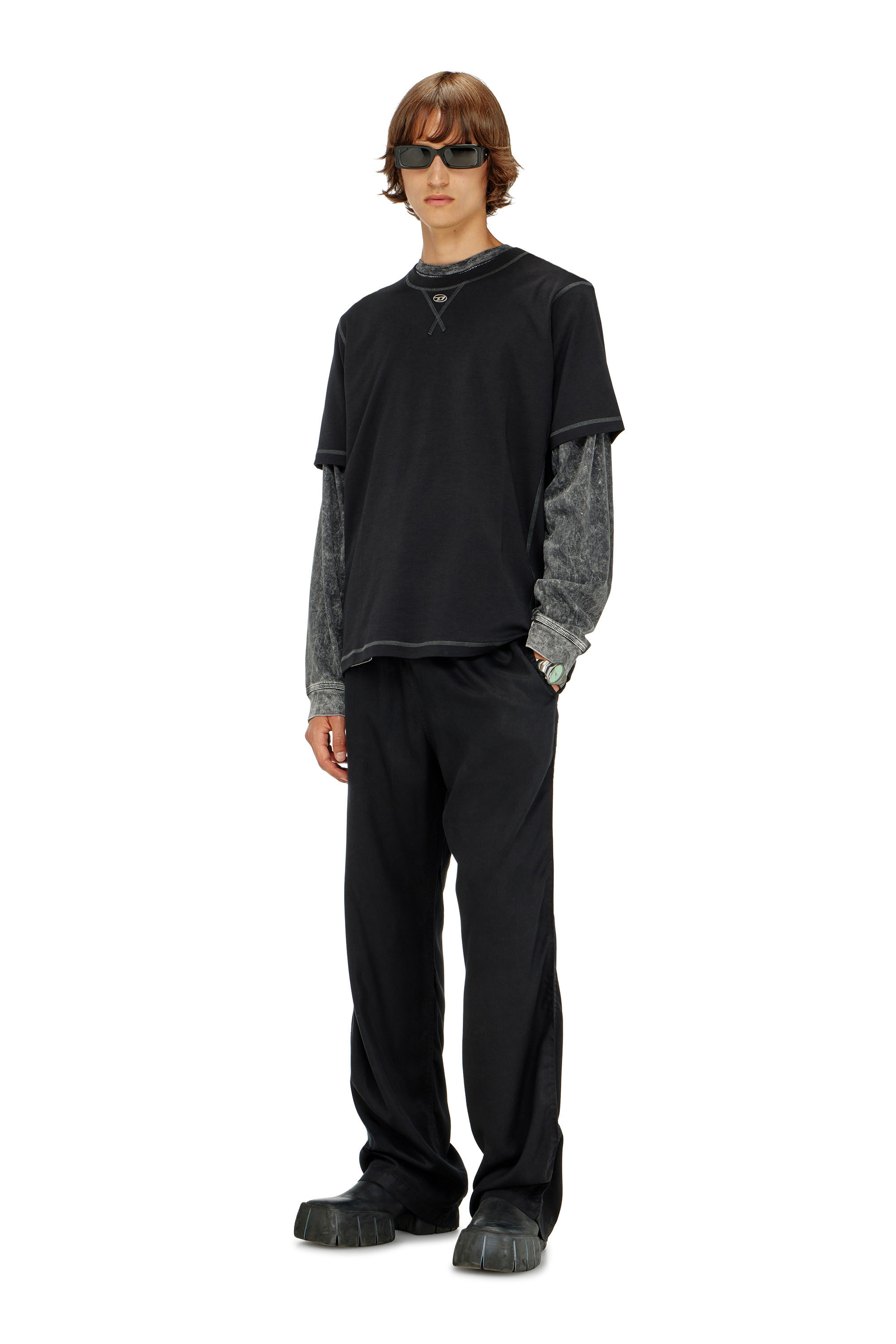 Diesel - T-MADJUST-TR, Man's Regular T-shirt with crew neck and Oval D in Dark grey - 1