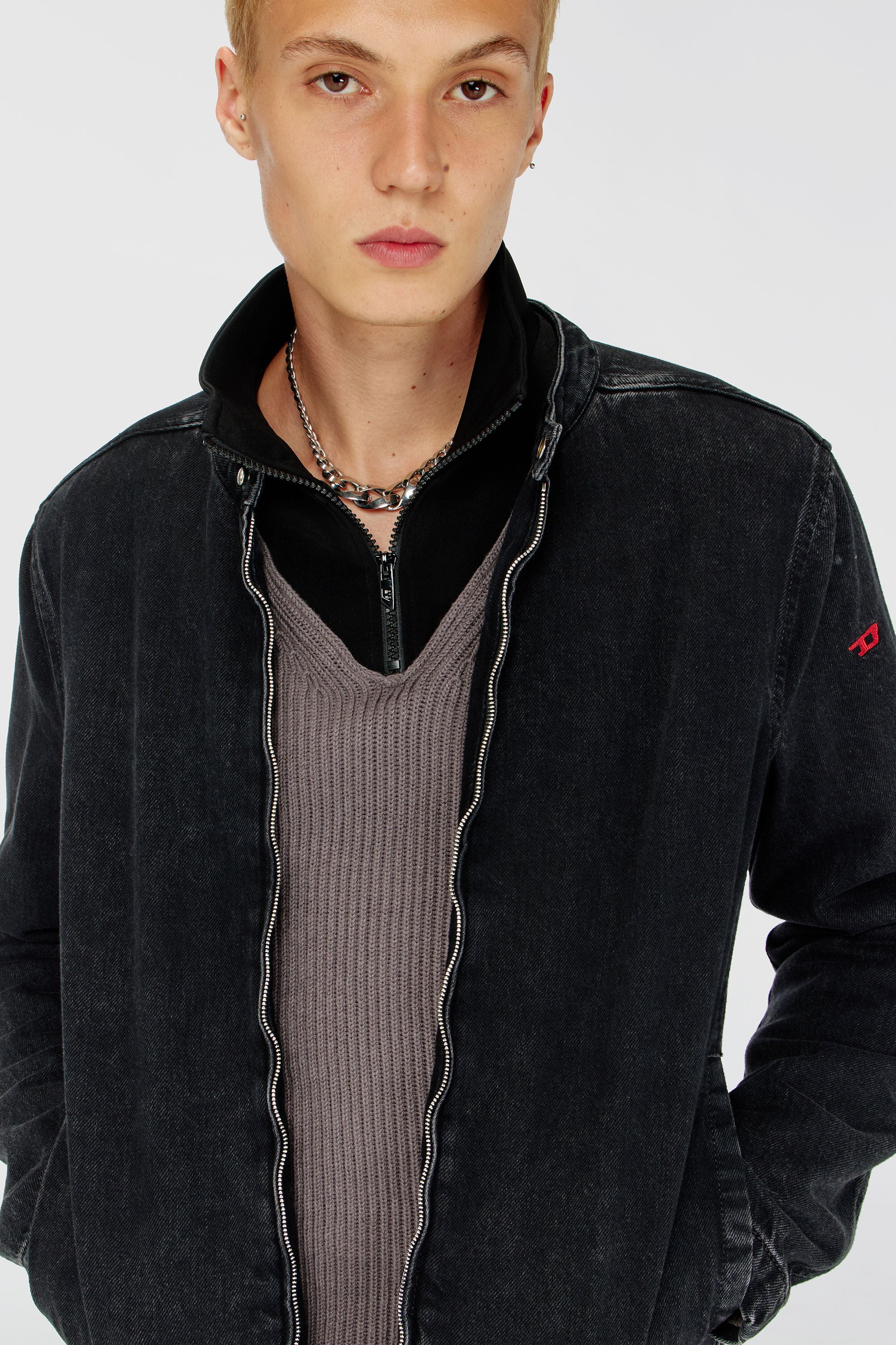 Diesel - D-GLORY, Man's Moto jacket in clean-wash denim in Black - 5