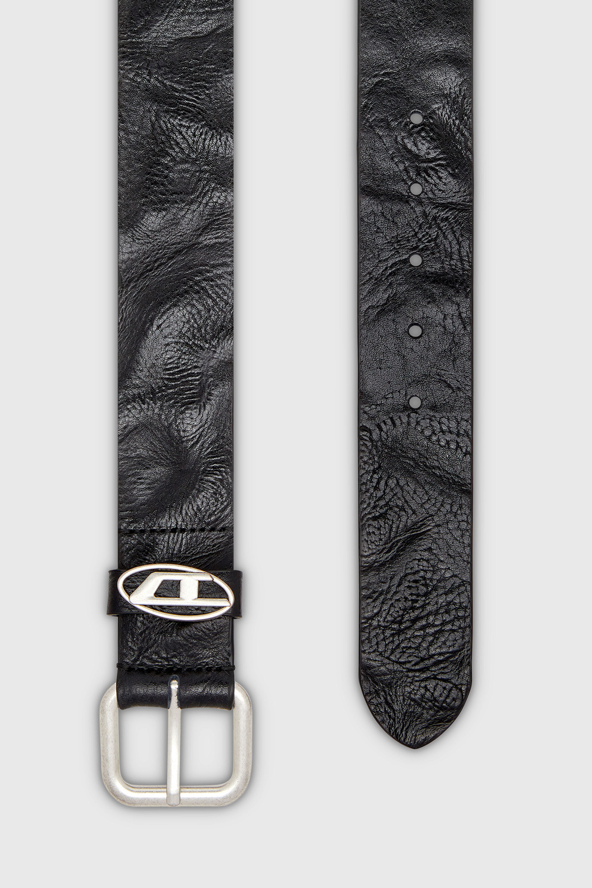 Diesel - B-1DR OVAL D LOOP, Unisex's 3.9cm logo-plaque wrinkled leather belt in Black - 2