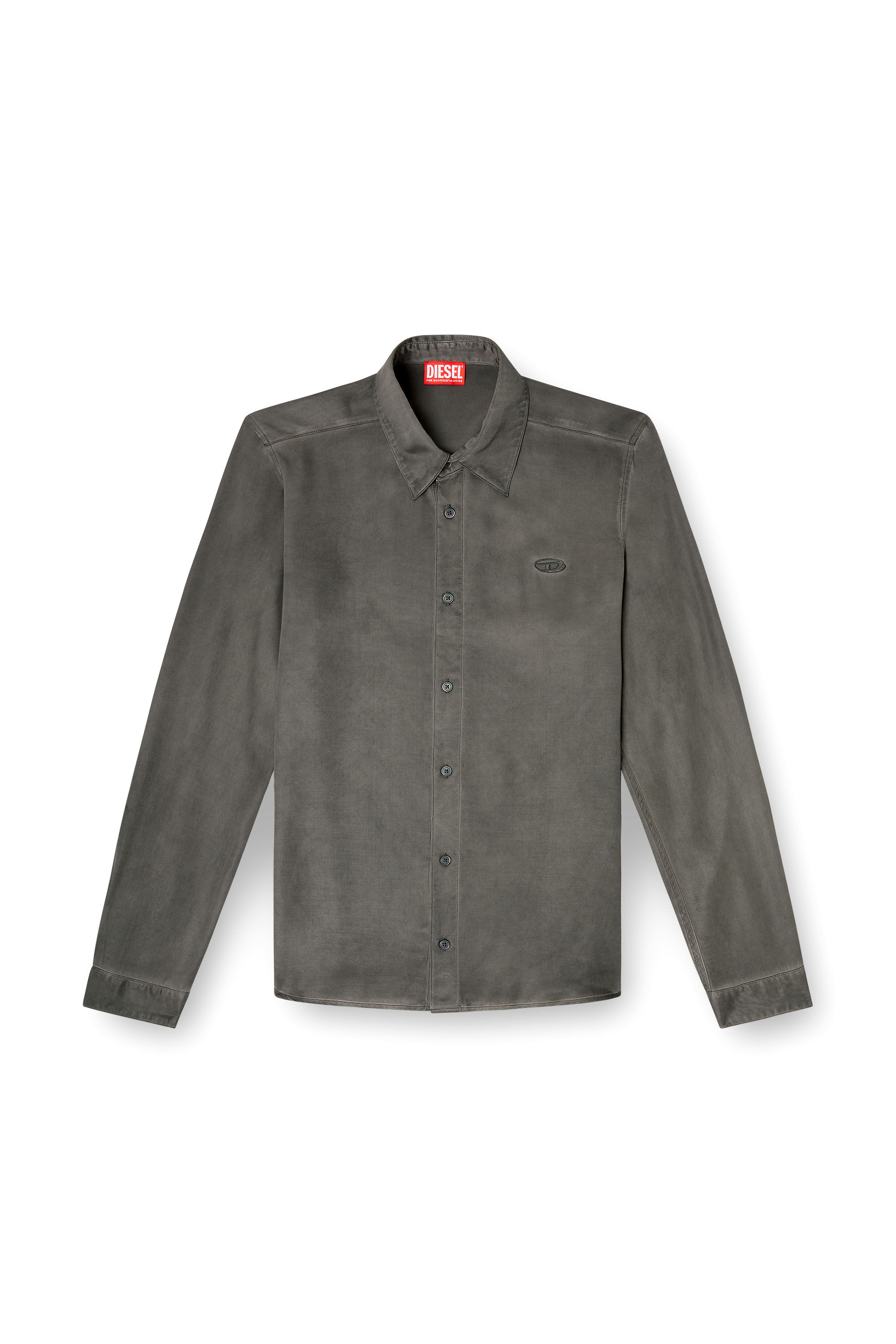 Diesel - S-KINNY-ALBG, Man's Shirt in treated fluid viscose in Dark grey - 2