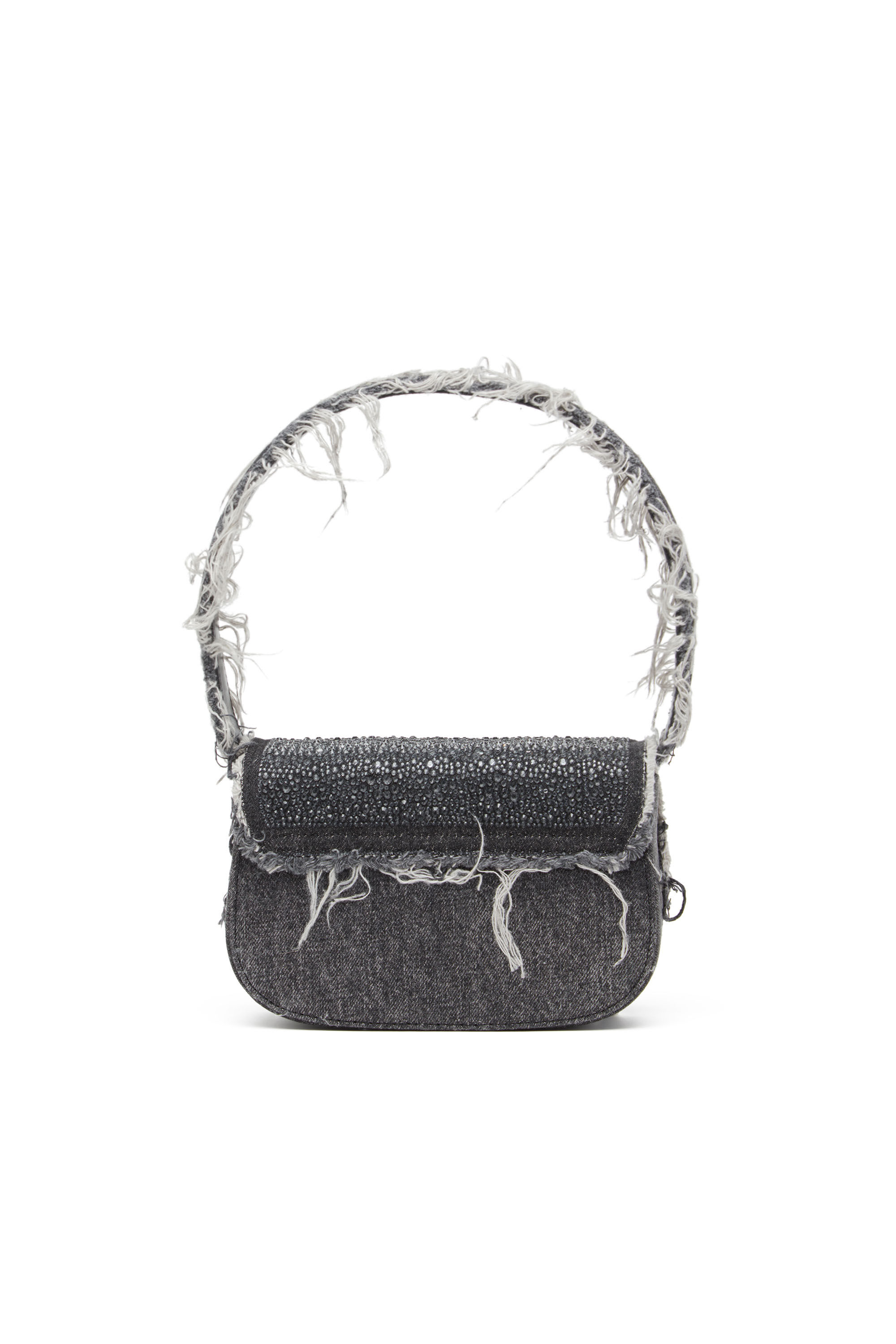 Women's 1DR-Iconic shoulder bag in denim and crystals